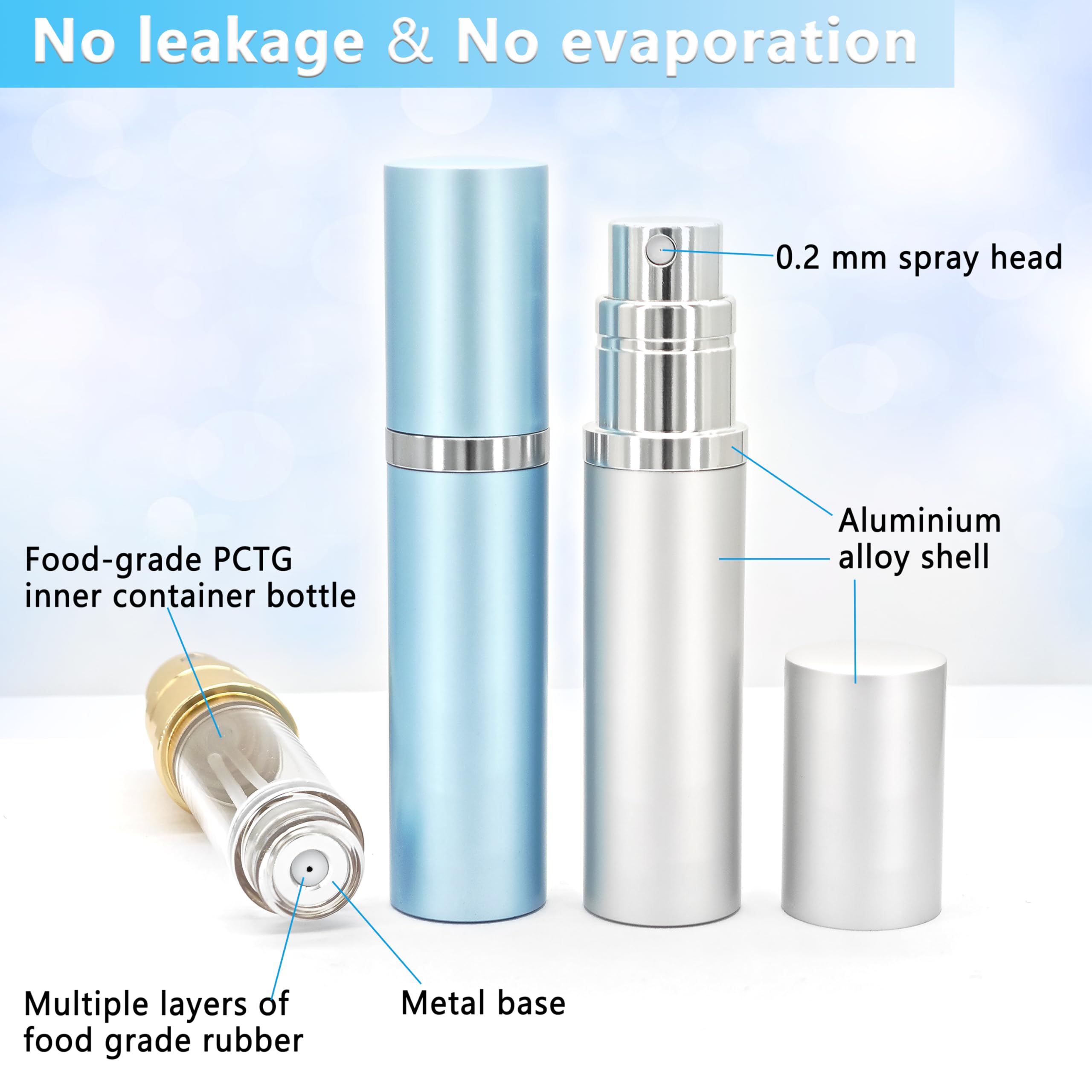 Qavhun Refillable Perfume Atomizer Travel Bottle 2-Pack 5Ml Leakproof Luxury Travel Perfume Refillable Bottle, Portable Fragranc