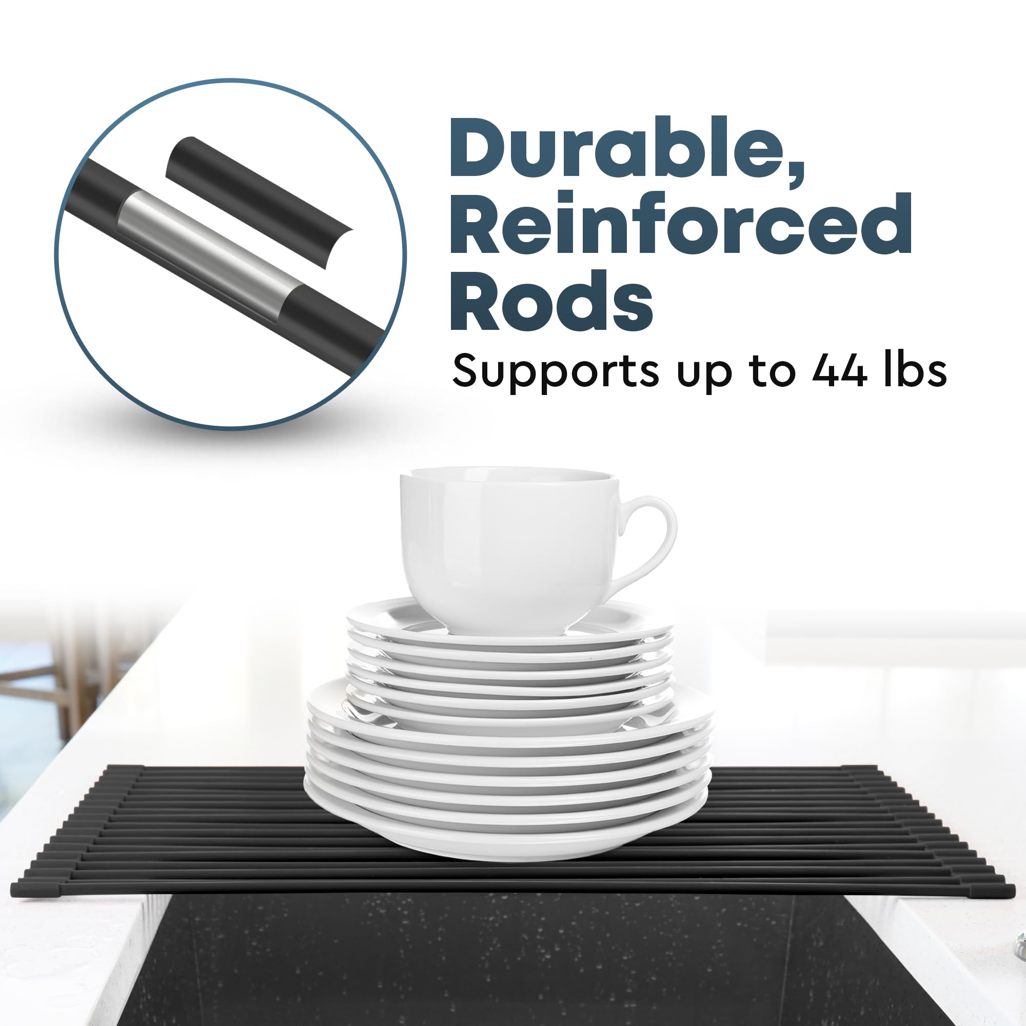 Zulay 20.5'' X 13'' Roll Up Drying Rack - Silicone-Coated Stainless Steel Over Sink Dish Drying Rack - Multipurpose Foldable Sin