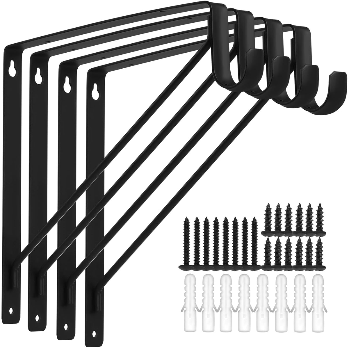 Black Heavy-Duty 4 Pack 11 Inch Closet Shelf Brackets With Rod Holders & Screws