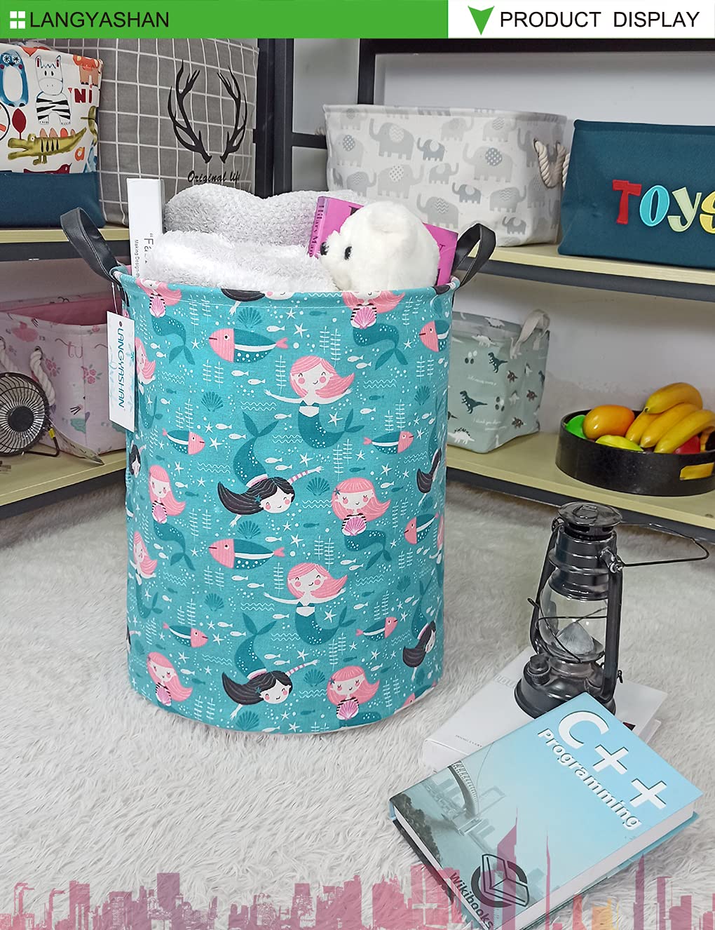 Langyashan Storage Bin, Canvas Fabric Collapsible Organizer Basket For Laundry Hamper,Toy Bins,Gift Baskets, Bedroom, Clothes,Ba