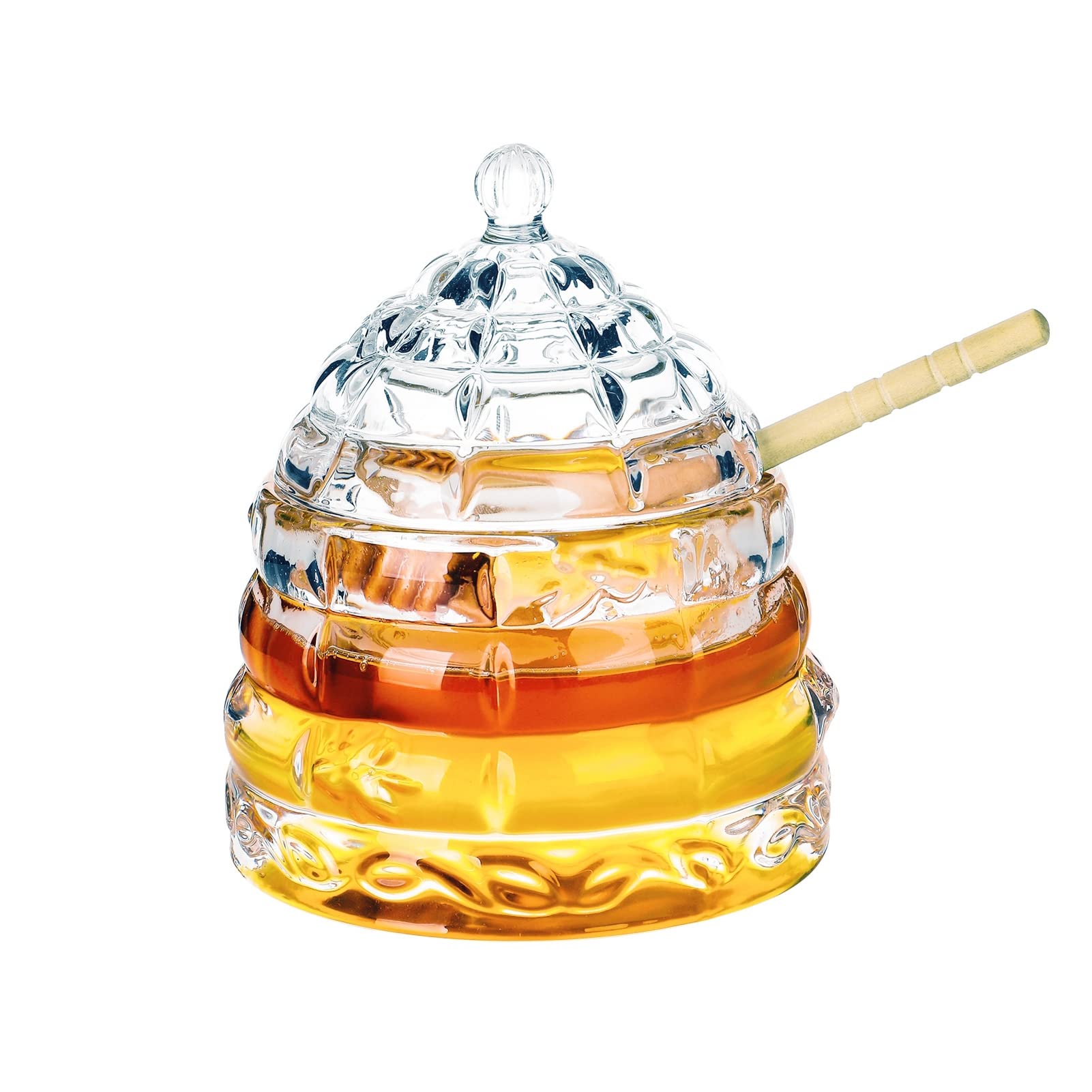 1500 C Tabletop Bee-Hive Glass Honey Jars With Dipper And Lid 10 Oz. Crystal Clear Heavy Glass Honey Pot Honey Containers Holder