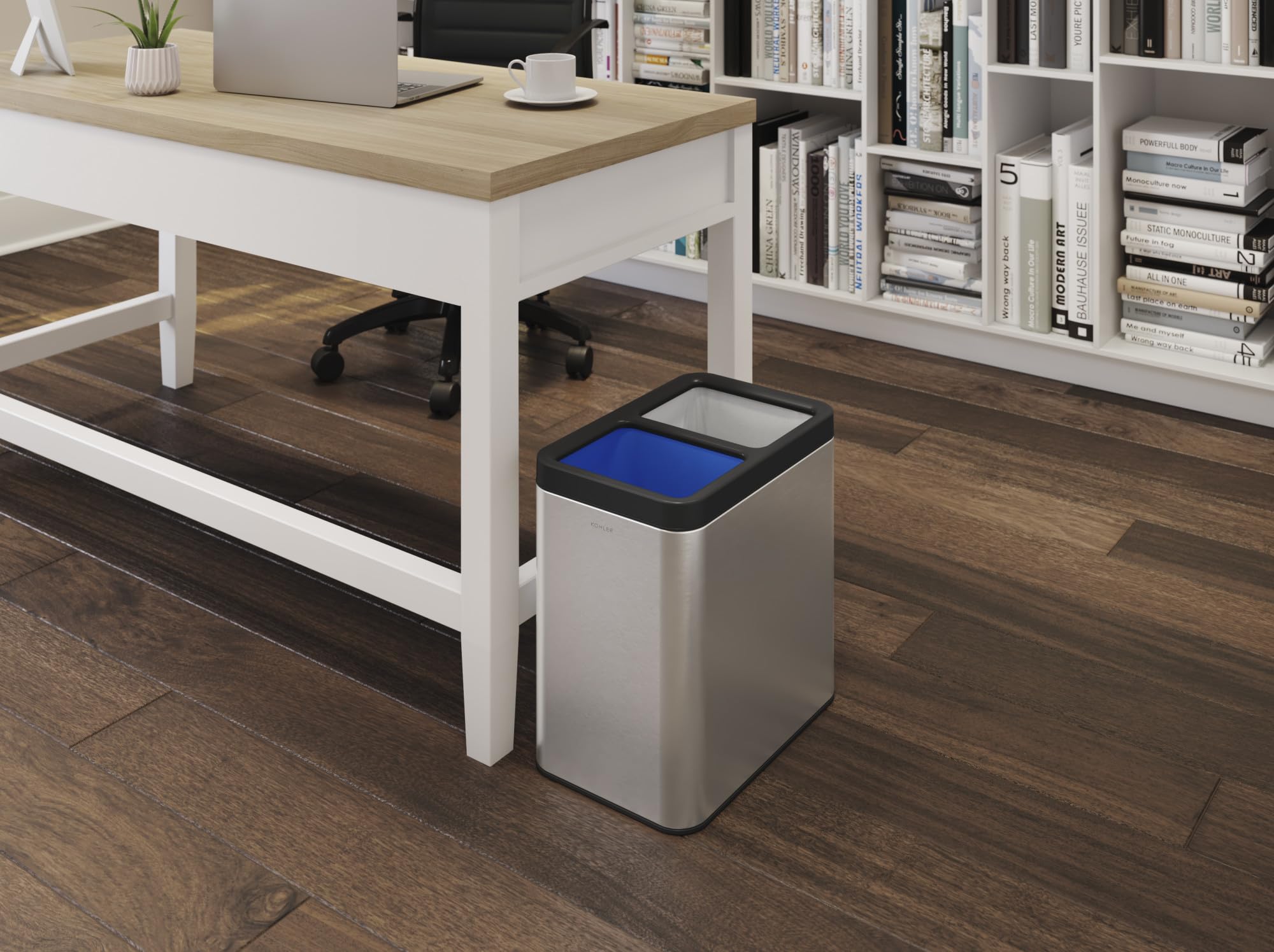 Kohler K-31315-St 22-Liter Dual-Bin Open-Top Trash Can, Stainless Steel