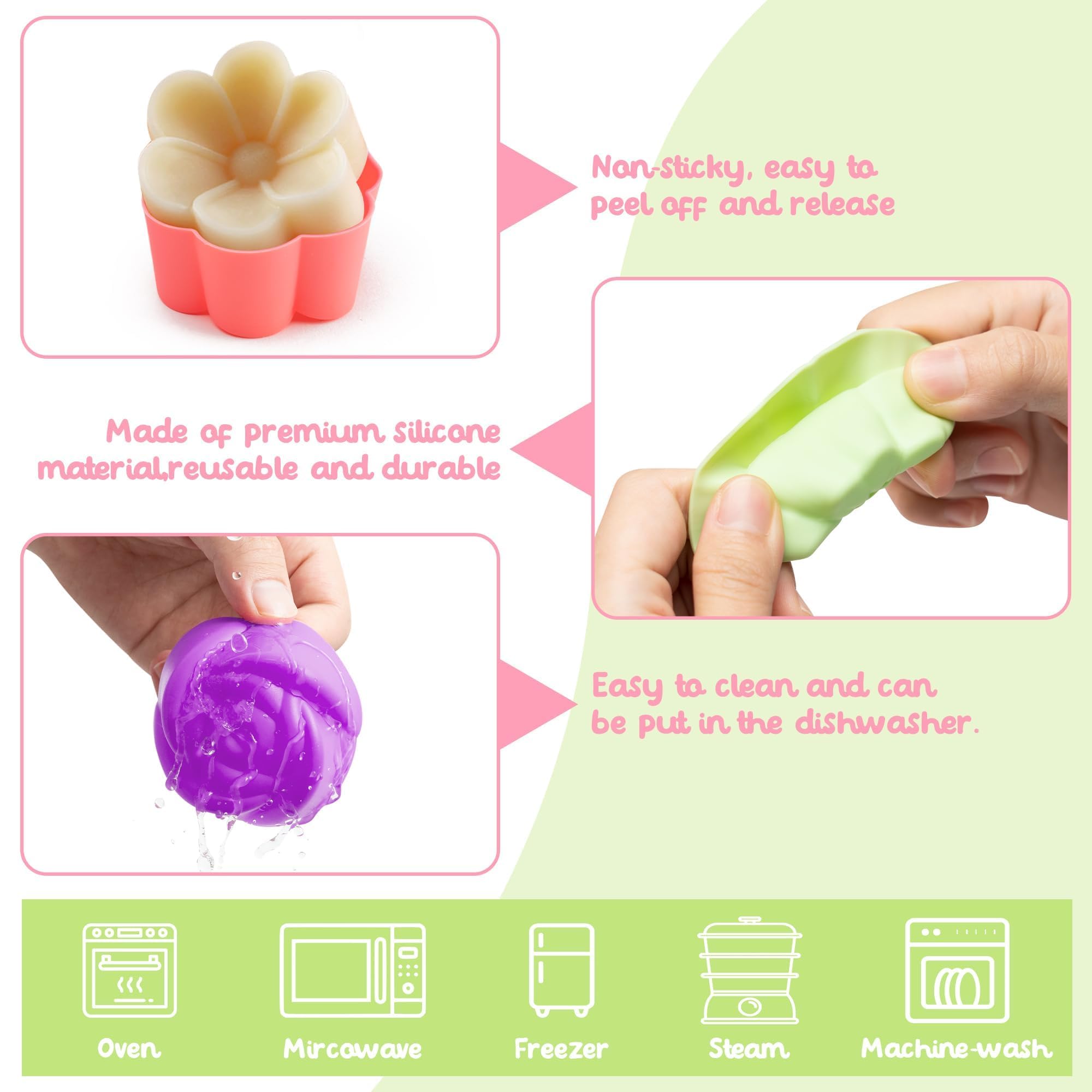 R Horse 42Pcs Silicone Molds Cupcake Multi Flower Shapes Baking Cups Non-Stick Donut Wrapper Mold Muffin Liners Washable For Pan