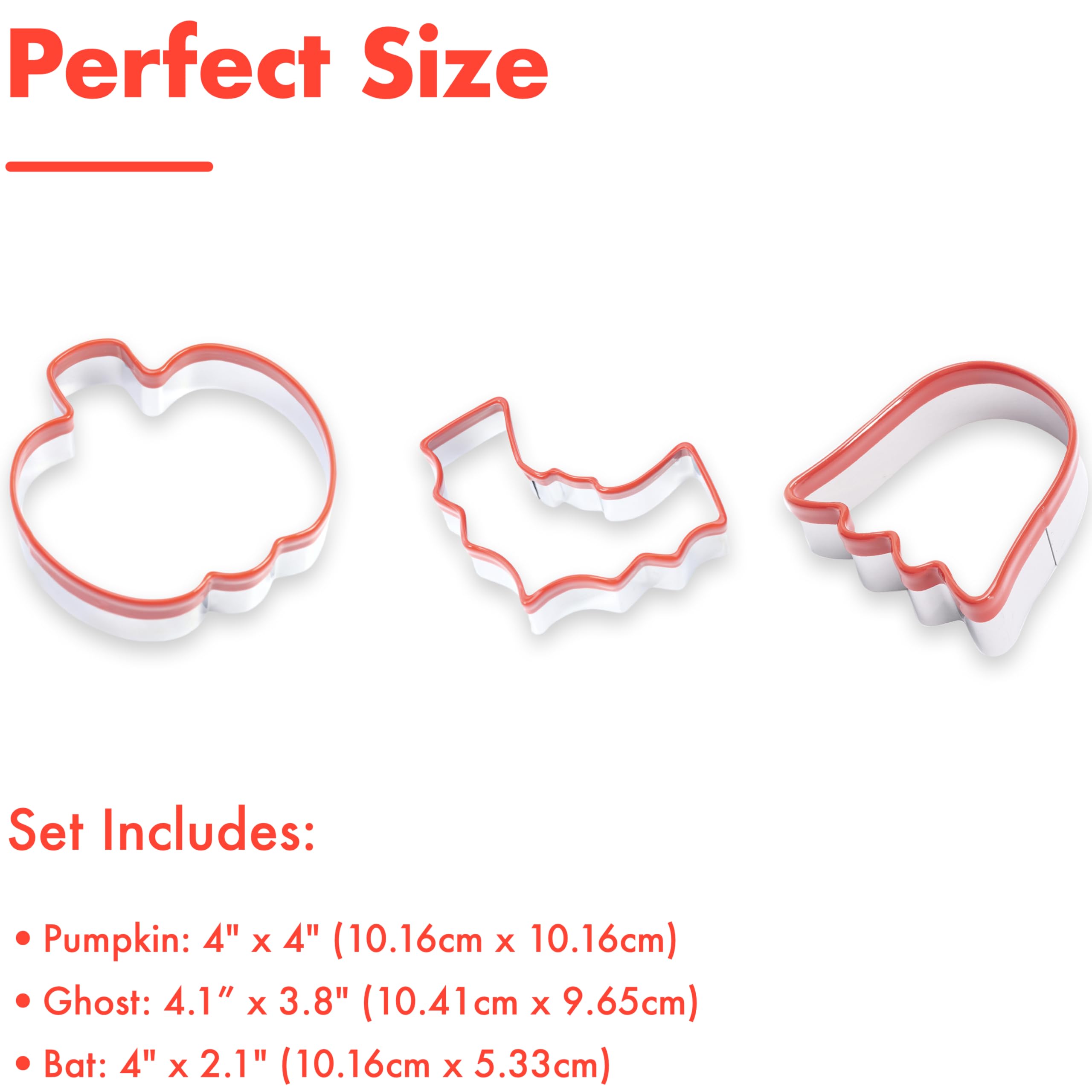 Cookieque 3 Pcs Halloween Cookie Cutters - Pumpkin, Ghost And Bat, Food-Grade Stainless Steel Sandwich Cutters, Biscuit Cutter,