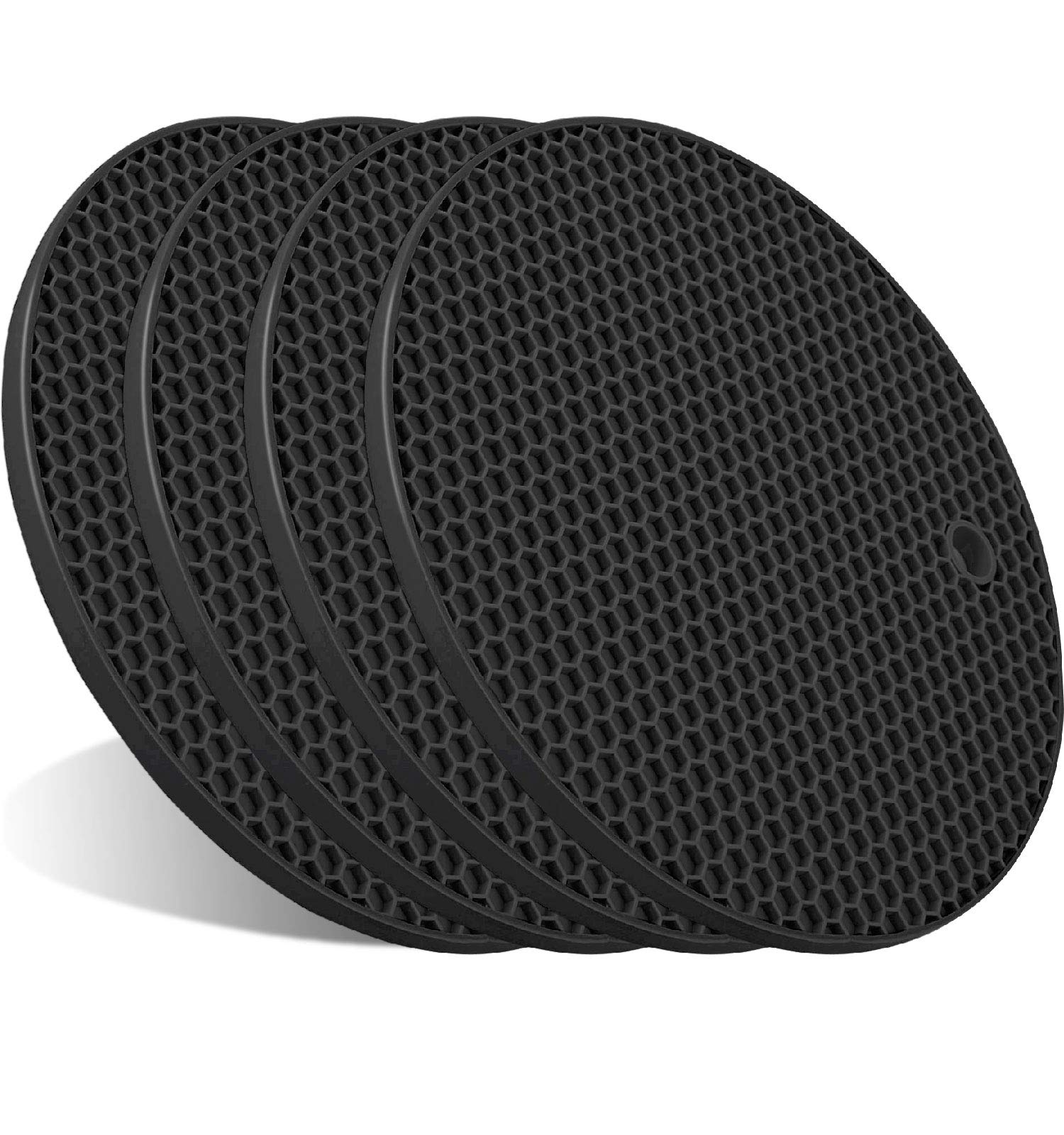 4 Pcs Trivets For Hot Dishes, Kitchen Heat Resistant Silicone Trivet, Extra Thick, Large, Non Slip (1. Black)