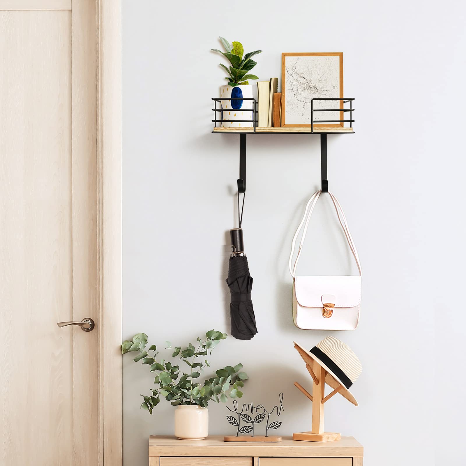 Thygiftree Ironing Board Hanger Wall Mount, Ironing Board Holder With Shelf, Ironing Board Wall Mount With Storage Wooden Basket