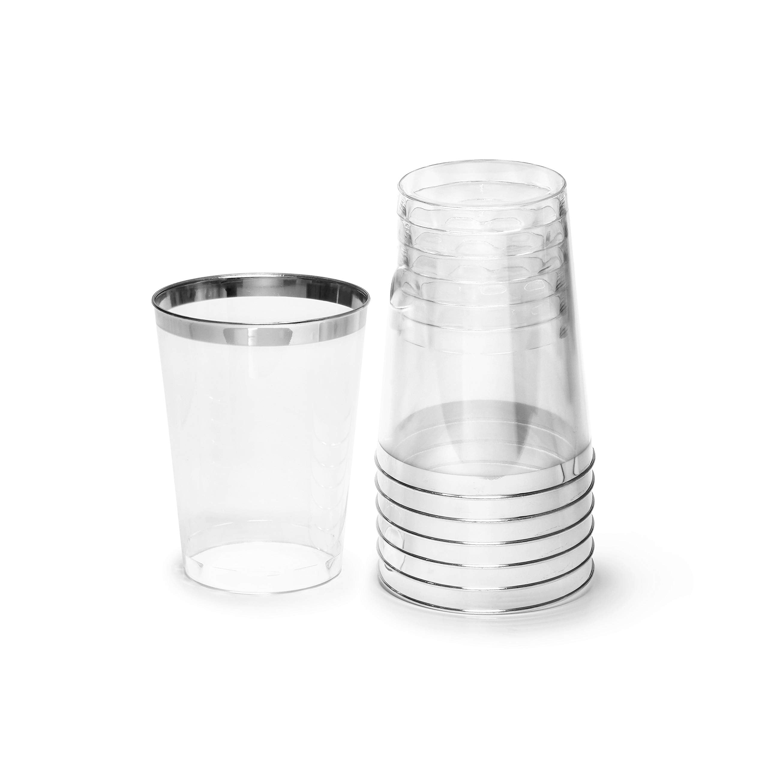 ' OCCASIONS '' 400 Pieces Wedding Party Disposable Plastic tumblers Cups (10 Oz  Clear & Silver Rimmed Tumbler)