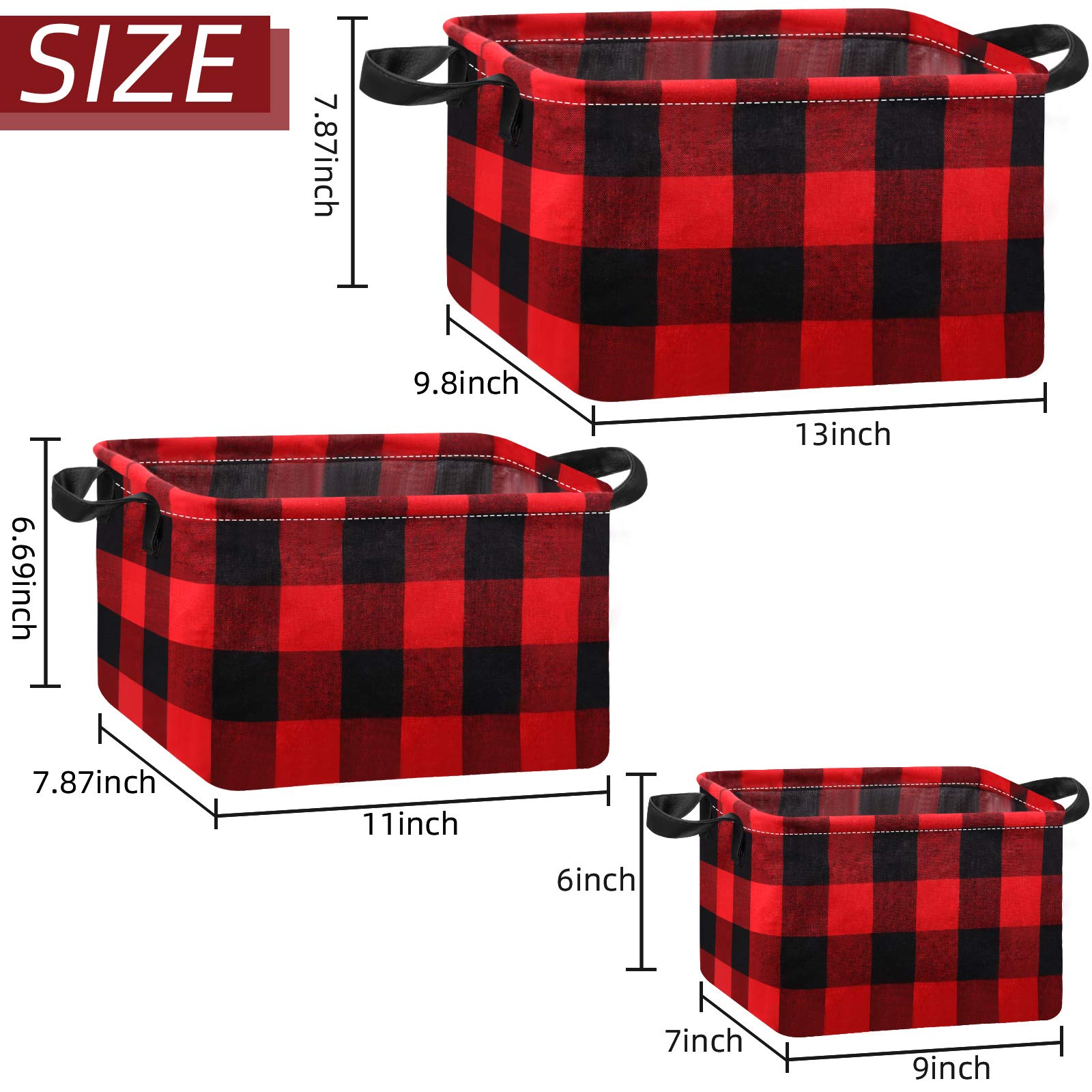 Boao 6 Pcs Buffalo Plaid Basket Square Storage Basket Buffalo Check Basket Bin Solid Storage Organizer With Handles Collapsible