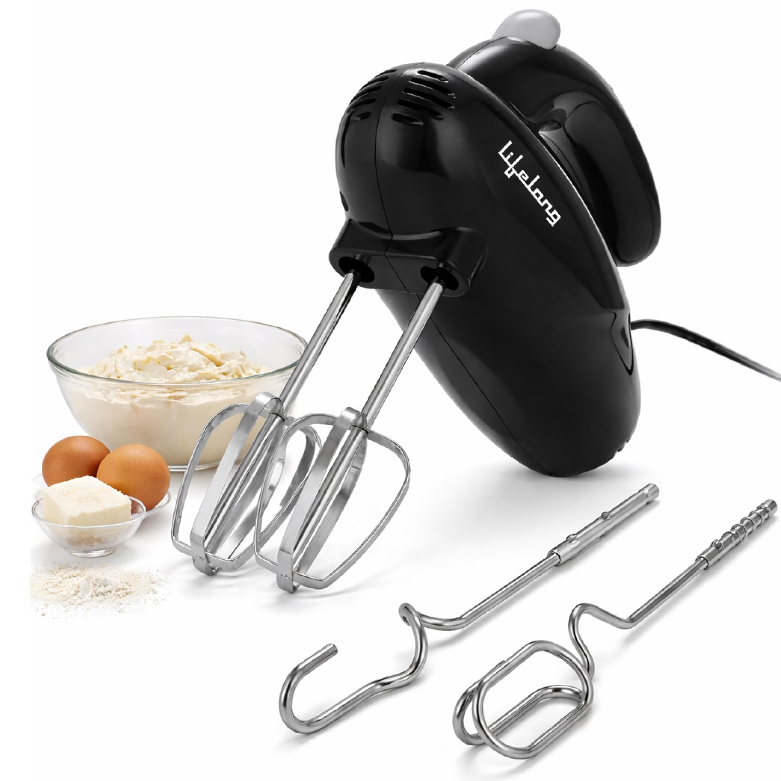 Lifelong Electric Hand Mixer For Baking, Whipping & Kneading | 5Speed Control | Copper Motor | Stainless Steel Accessories | 2 