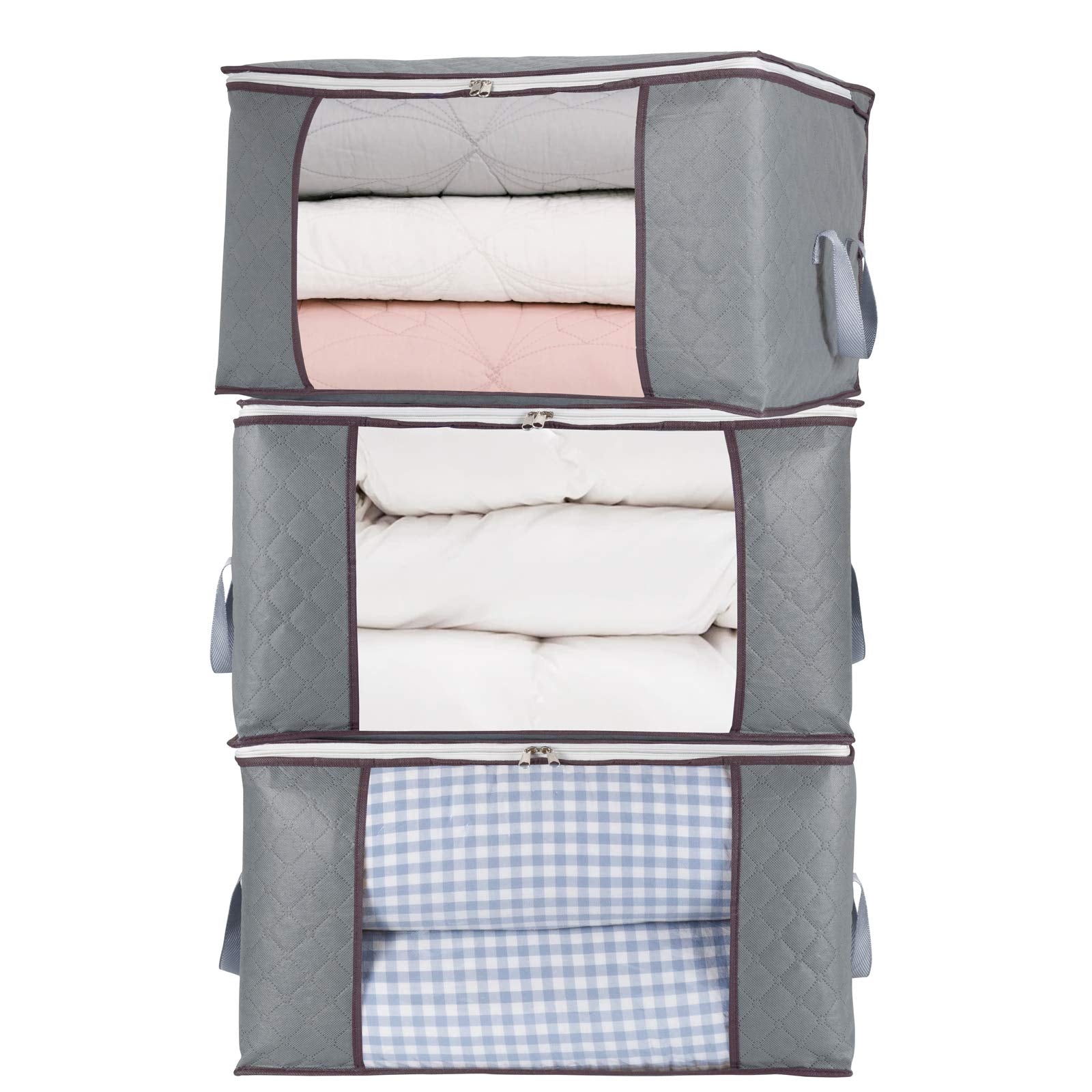 combocube 3Pcs Jumbo Zippered Storage Bag for Closet King Comforter, pillow, quilt, bedding, Clothes, Blanket Organizers with La