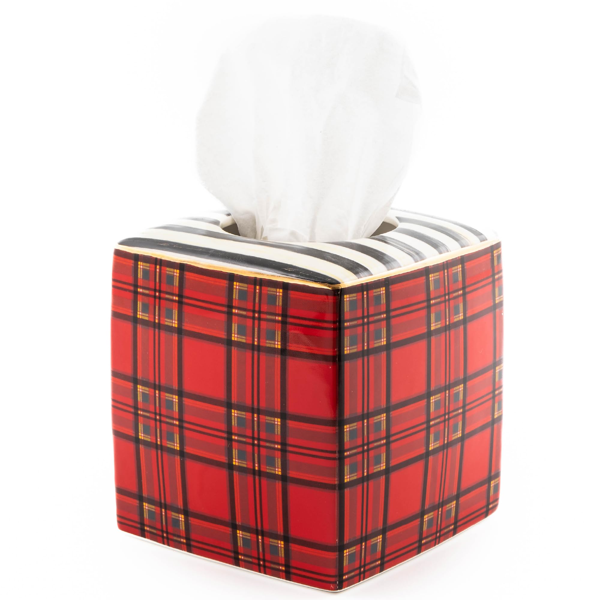 Mackenzie-Childs Boutique Square Tissue-Box Cover, Tissue Holder For Home Decor, Red Tartan