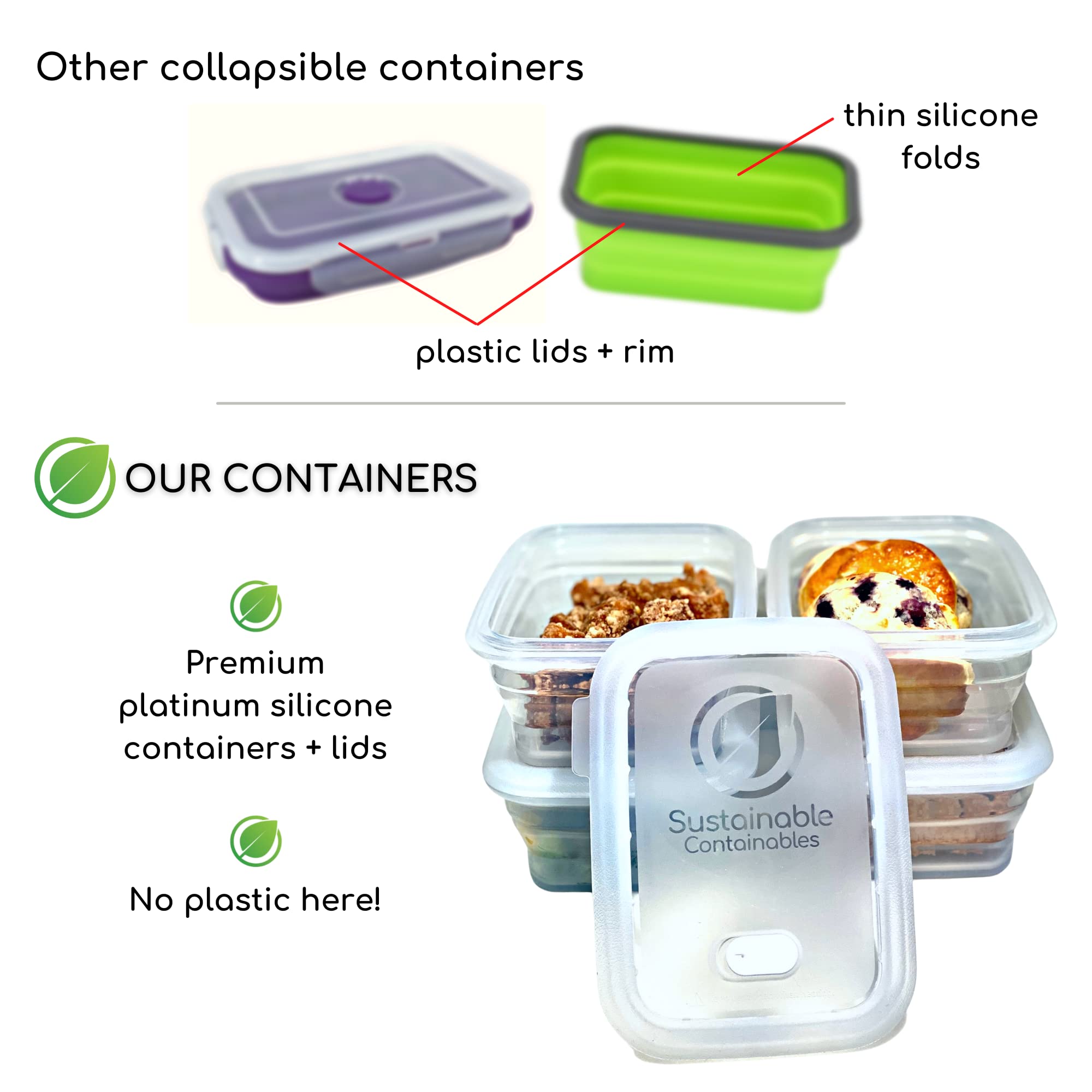 Premium Silicone Collapsible Food Storage Containers With Silicone Leakproof Lids, Platinum Food-Grade, Bpa Free, Lfgb Certified