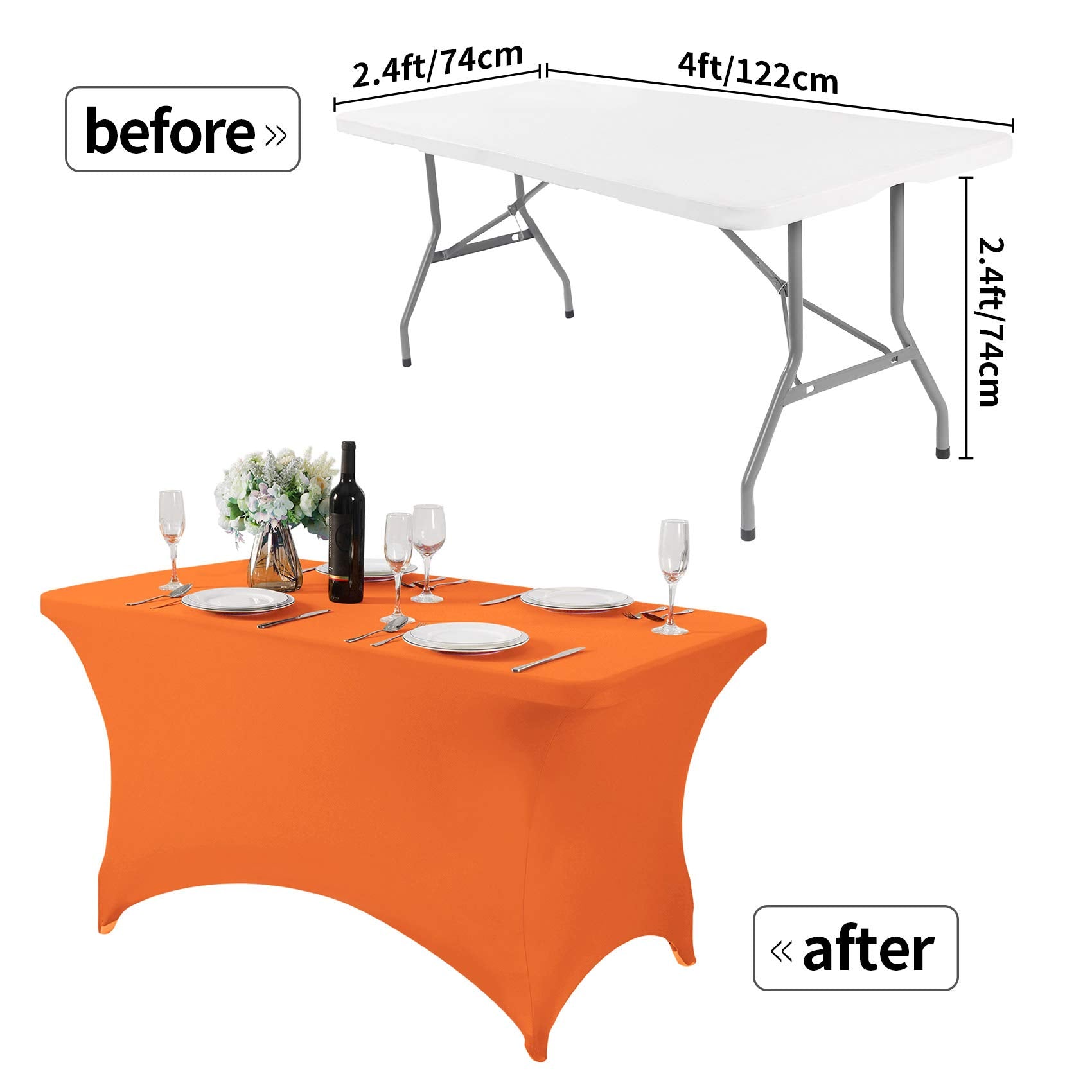 Hezuzo 2Pack Spandex Table Cover For 4Ft Table Universal Fitted Stretch Tablecloth For Party, Banquet, Wedding And Events-Orange