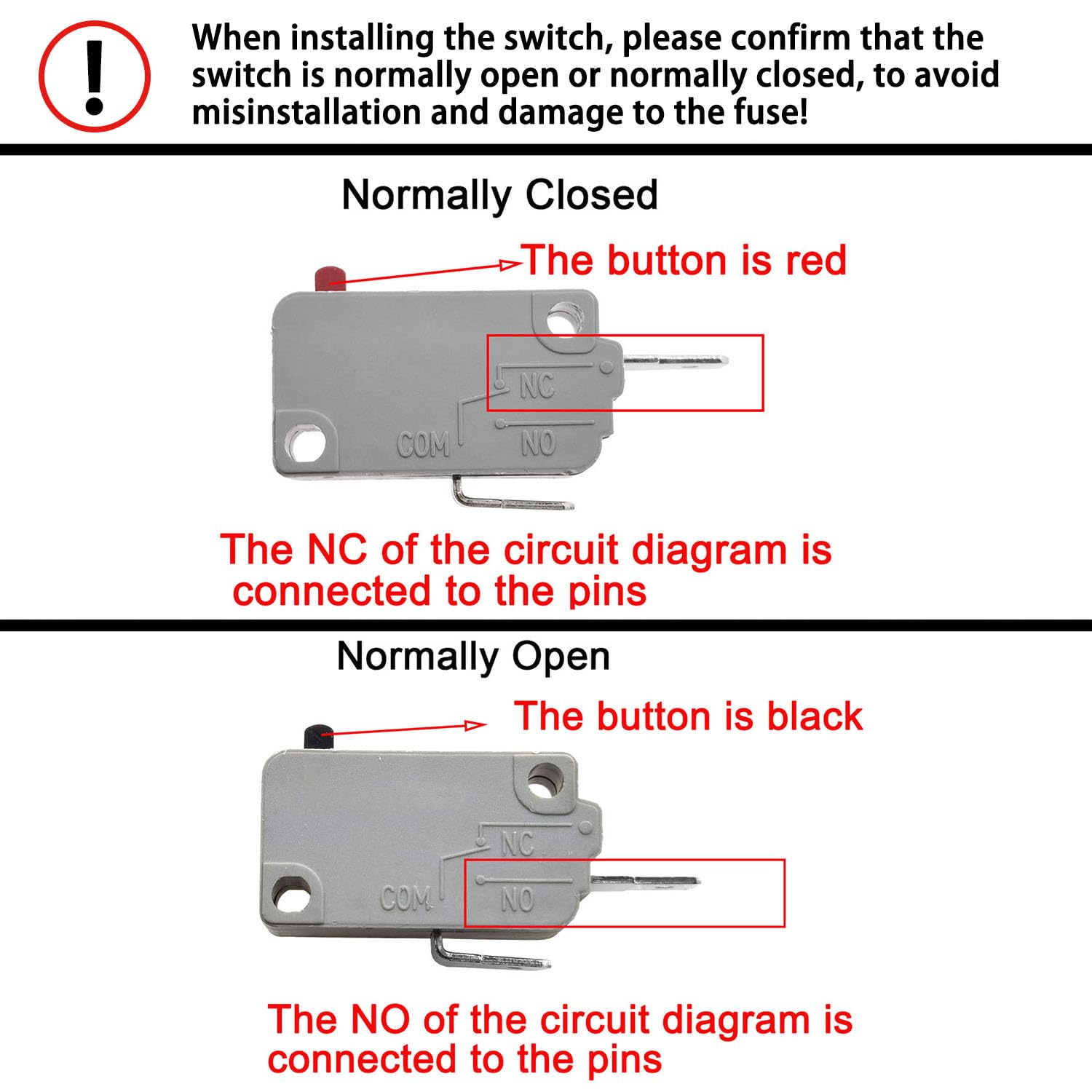 Yoiilnz KW3A Microwave Oven Door Switch - 16A 125/250V, 2 Normally Open + 1 Normally Closed, Plastic