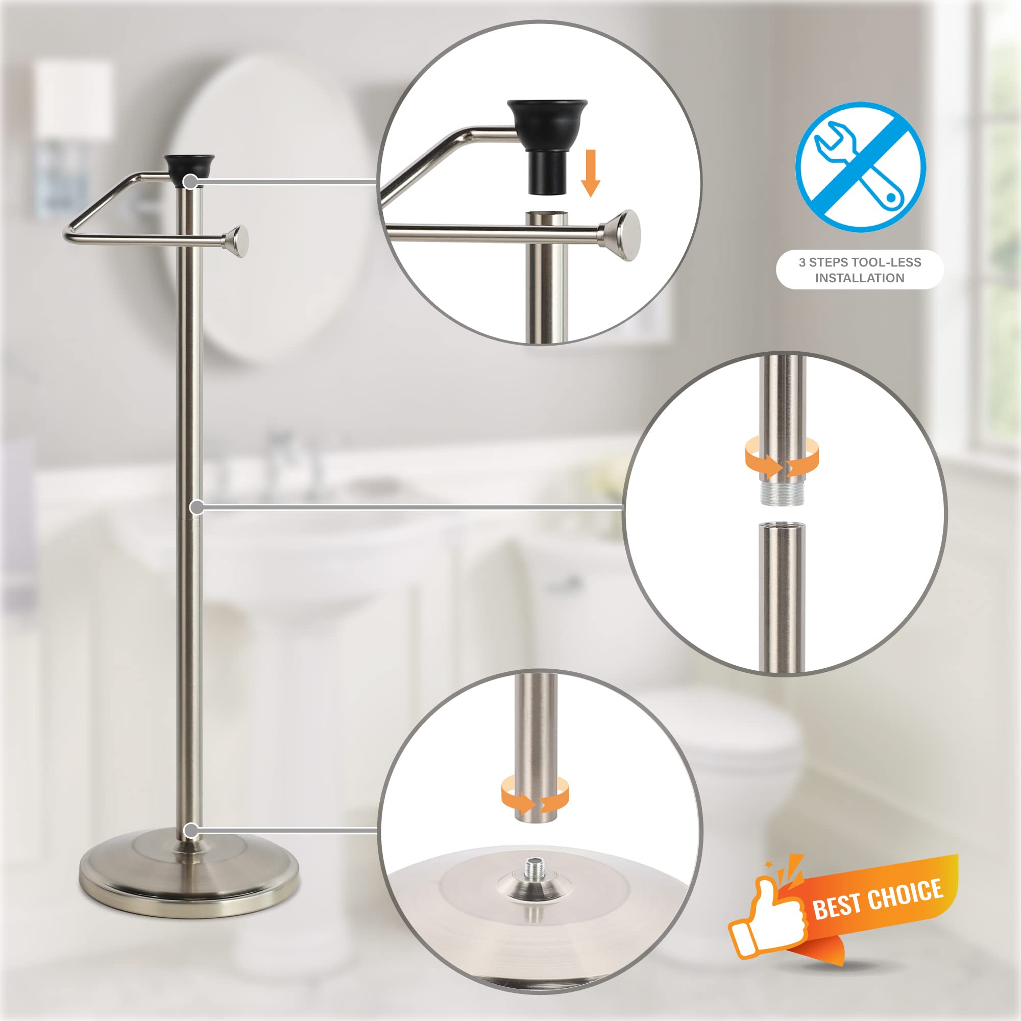 Zccz Toilet Paper Holder With Storage - Free Standing Tissue Dispenser - Nickel Finish - Holds Up To 5 Mega Rolls - No Tools Req