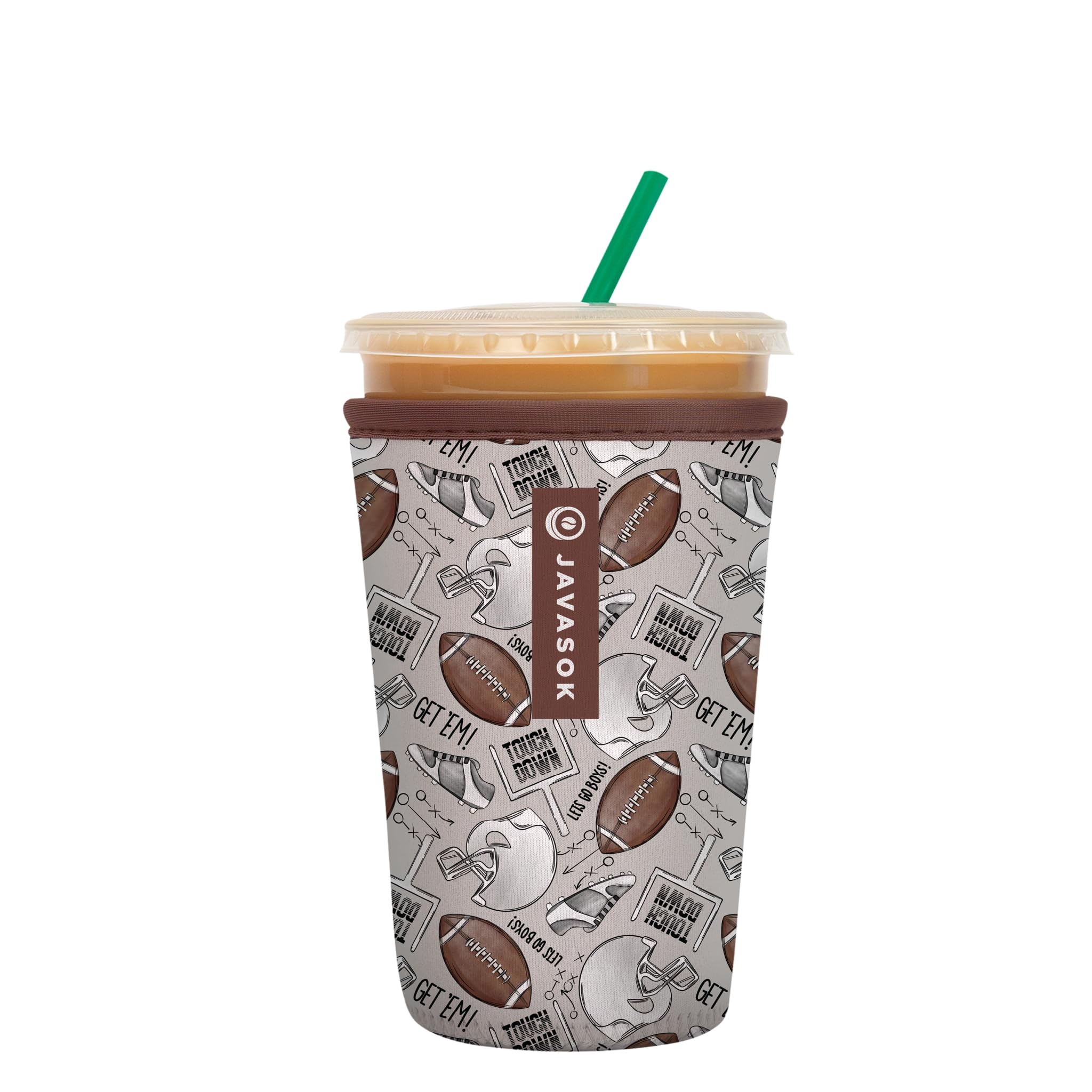 Sok It JavaSok Iced Coffee & Cold Soda Insulated Neoprene Cup Sleeve (Football, Medium: 22-28oz)