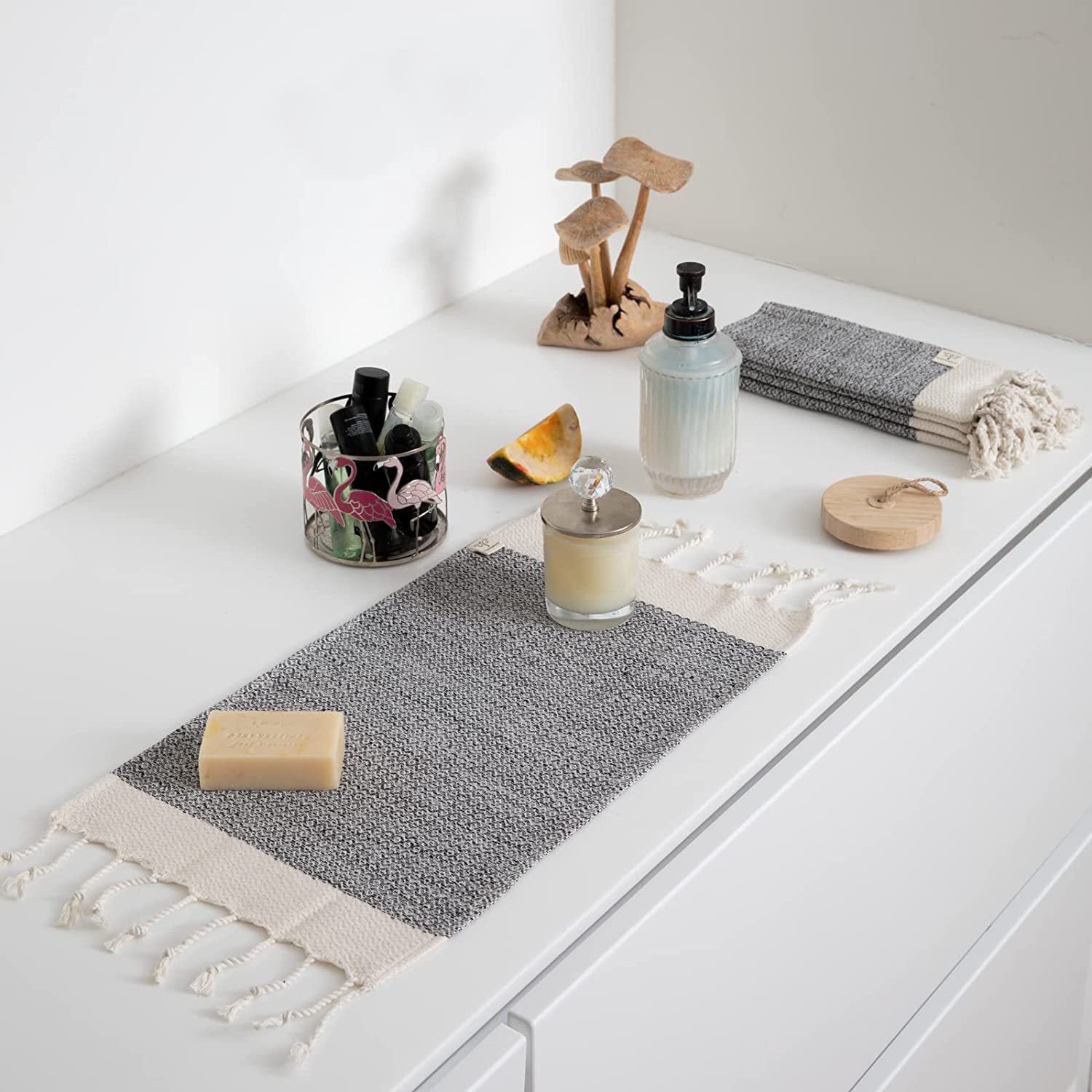 Smyrna Turkish Cotton Wash Cloths Pack of 6  100% Natural Cotton  12''x12''  Versatile Bath Towels for Bathroom  Hotel  SPA  Ultra Soft  Absorbent  Prewashed and Quick Dry Turkish Hand Towels (Gray)