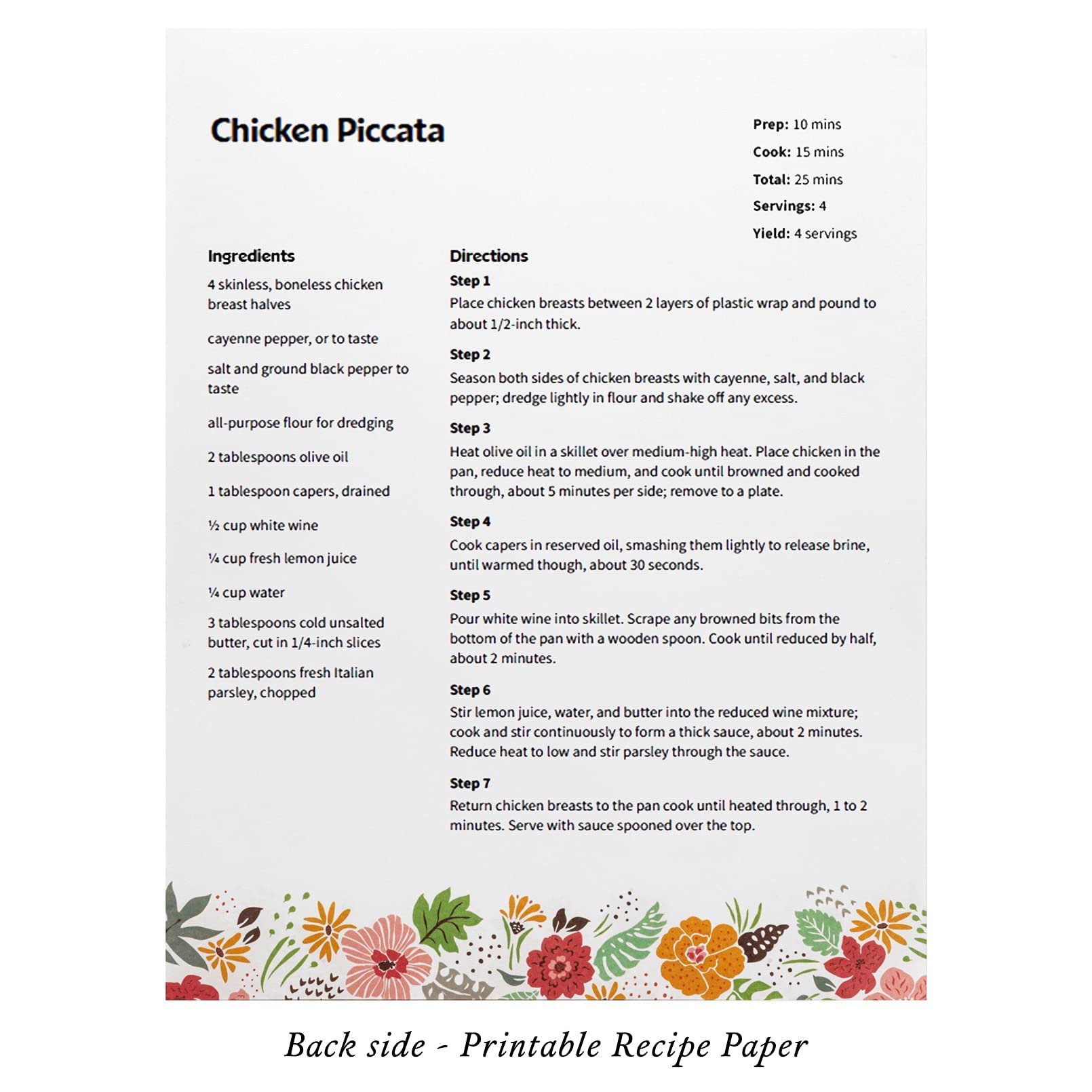 Recipe Binder Protective Sleeves and Printed Paper 8.5'' x 11'' Expansion Pack (Tropical Floral)