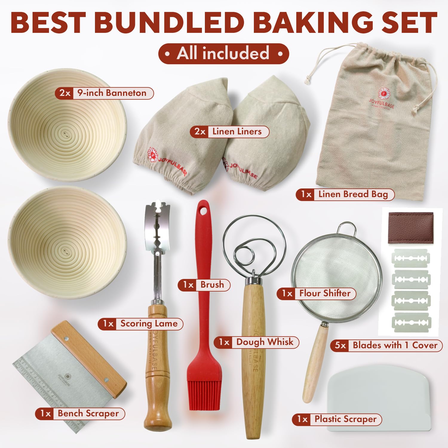 Bread Proofing Basket- 9-Inch Round Banneton Set Of 2- Sourdough Bread Baking Supplies Complete Tools- Dough Proofing Basket For