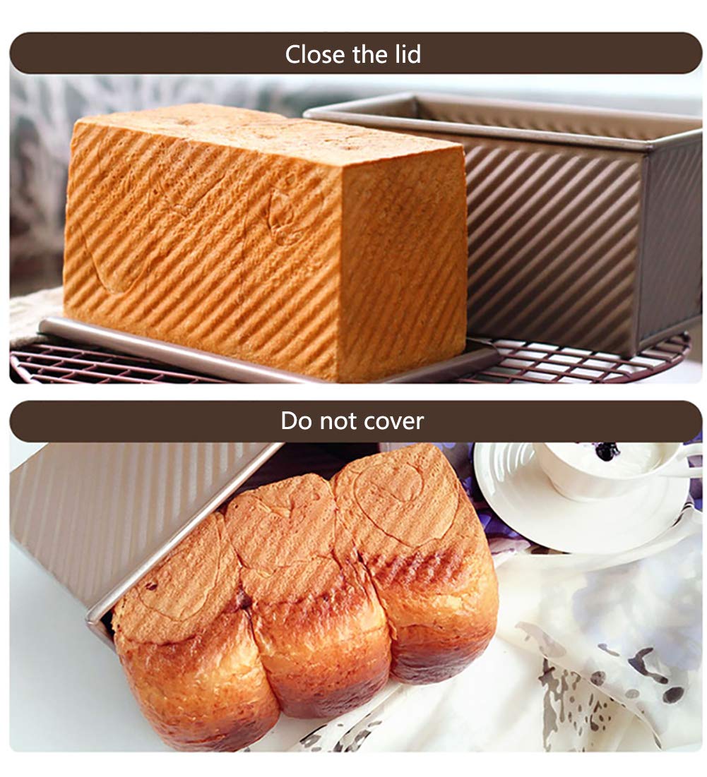 Cayanmydery Pullman Loaf Pan with Lid, Non-Stick Carbon Steel, 8.3x4.5x4.8in, Black/Gold Random Color, Model