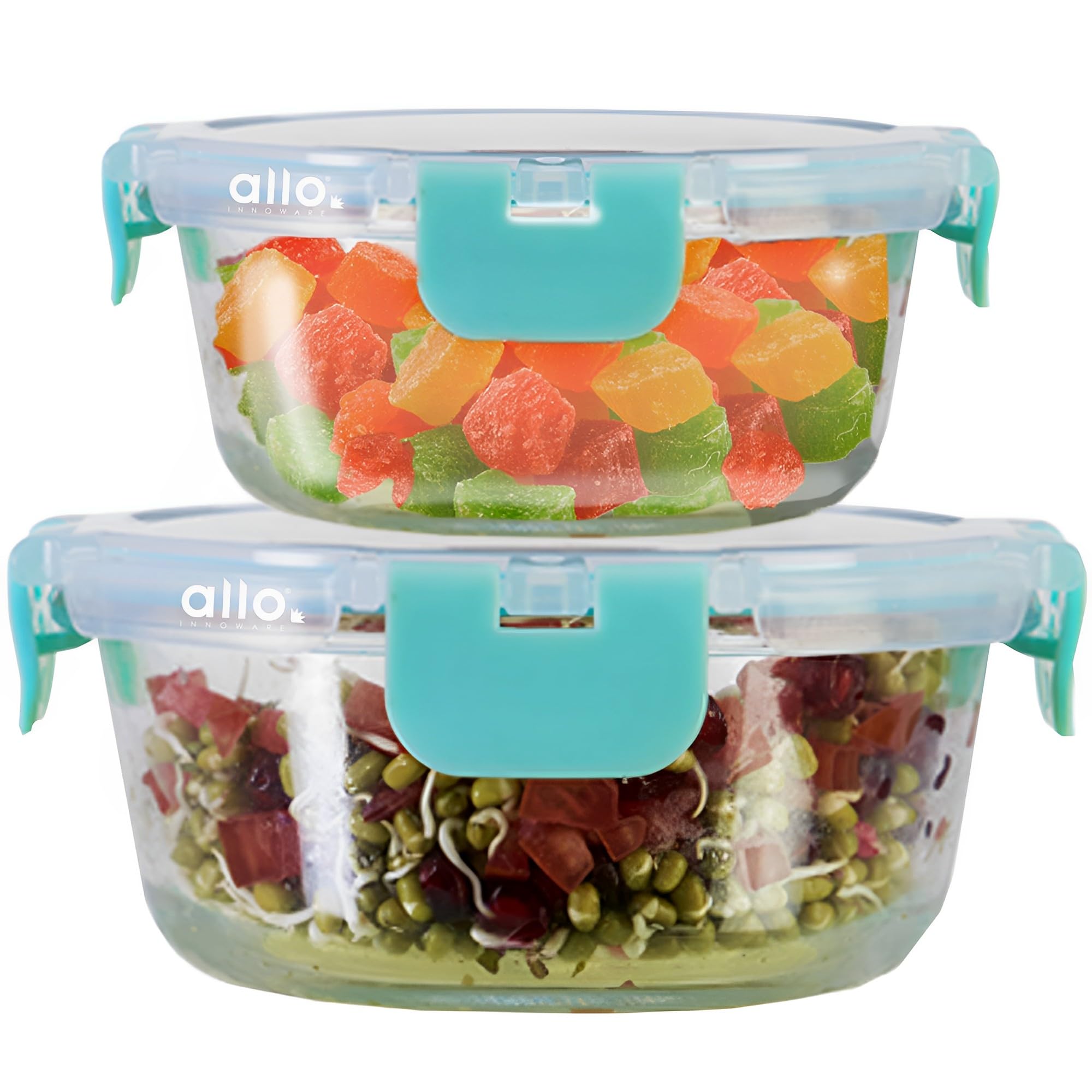 Allo Food Safe Glass Containers with Lids with Break Free Lock, Microwave Safe Containers,Borosilicate Meal Prep Glass Food Stor