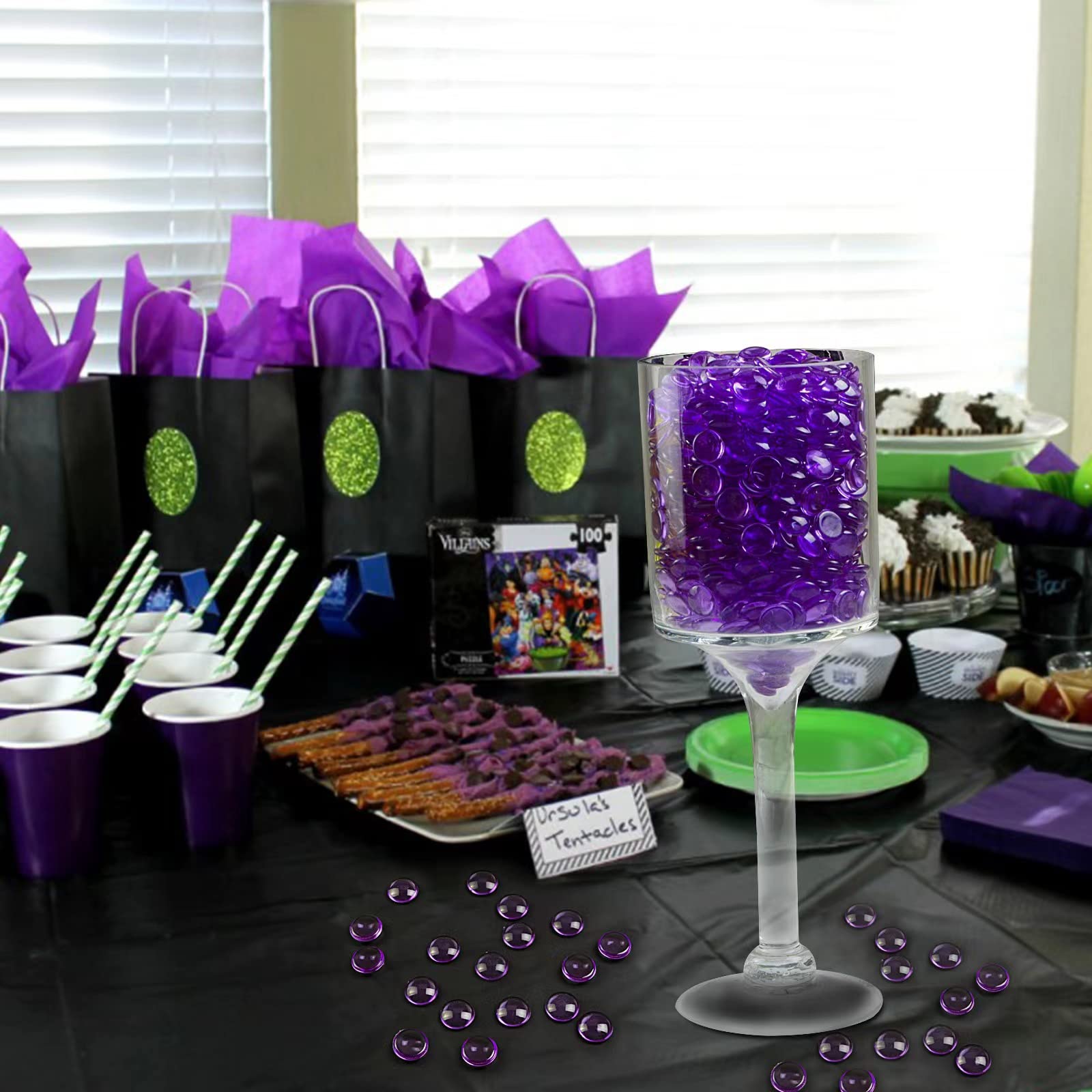 HappyFiller Fall Halloween Decor 630 PCS 0.6 inch Bright Purple Acrylic Flat Marbles No Broken Vase Fillers,Makeup Brush Holder