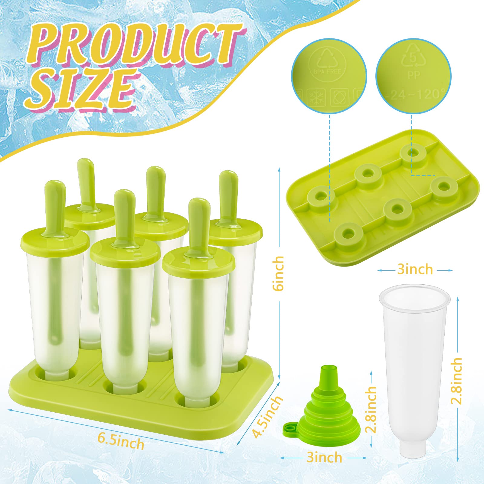 Bokon 6 Sets 36 Pcs Ice Cream Mold, Bpa Free Kids Food Grade Reusable Plastic Ice Cream Tray Holder With Sticks, Easy Release Ic