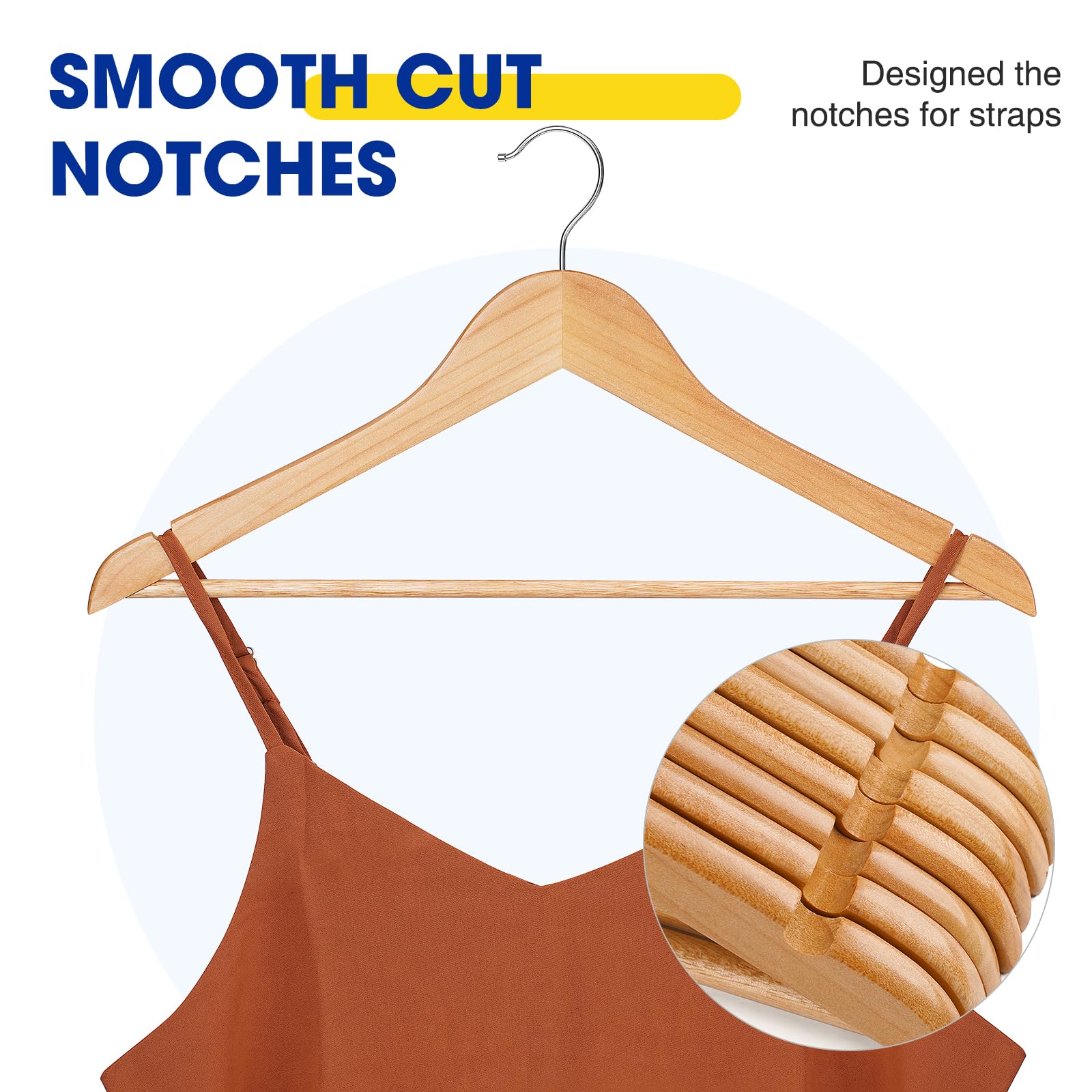 Korpai 24-Pack Wooden Hangers,Wooden Clothes Hangers With Smooth Shoulder Grooves,Suit Hangers With 360-Degree Rotatable Hook, D