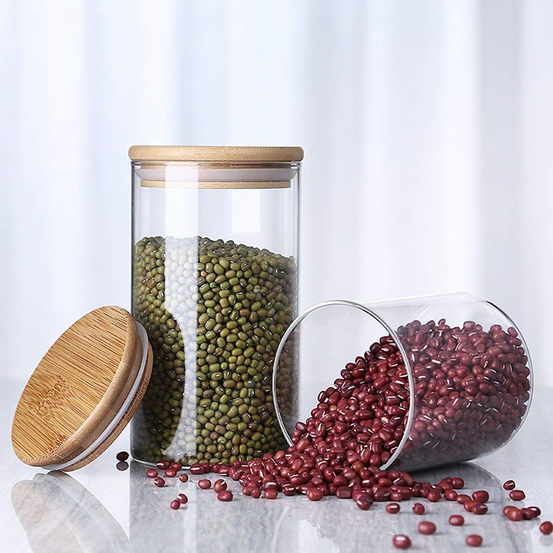 Zyentra Glass Storage Jar With Airtight Seal Wooden, Lid, 25 Ounce Set Of 2, 1050 Ml Coffee Bean And Kitchen Food Container
