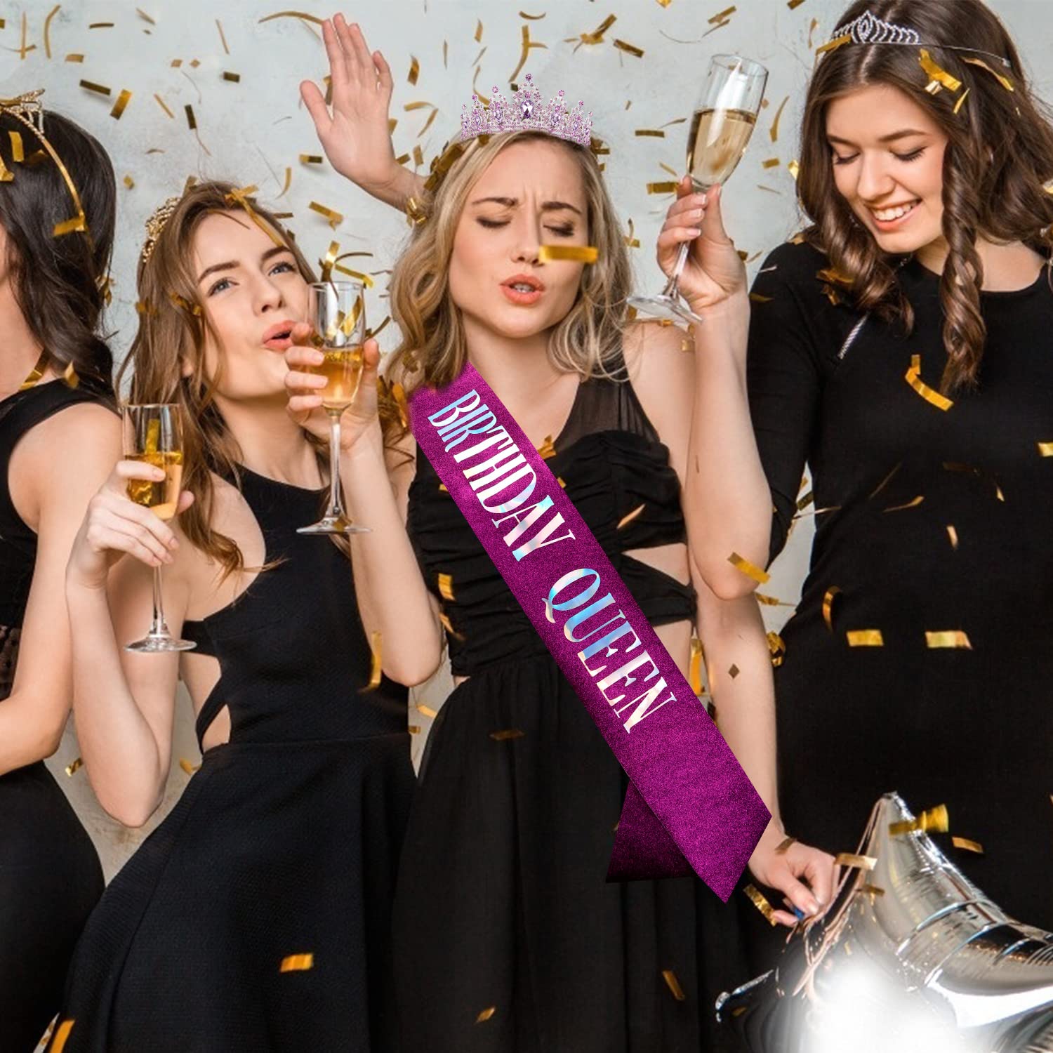 Didder Purple Birthday Queen Sash & Light Purple Crystal Crown Set, Queen Tiara & Sash For Women & Girls, Happy Birthday Decorat