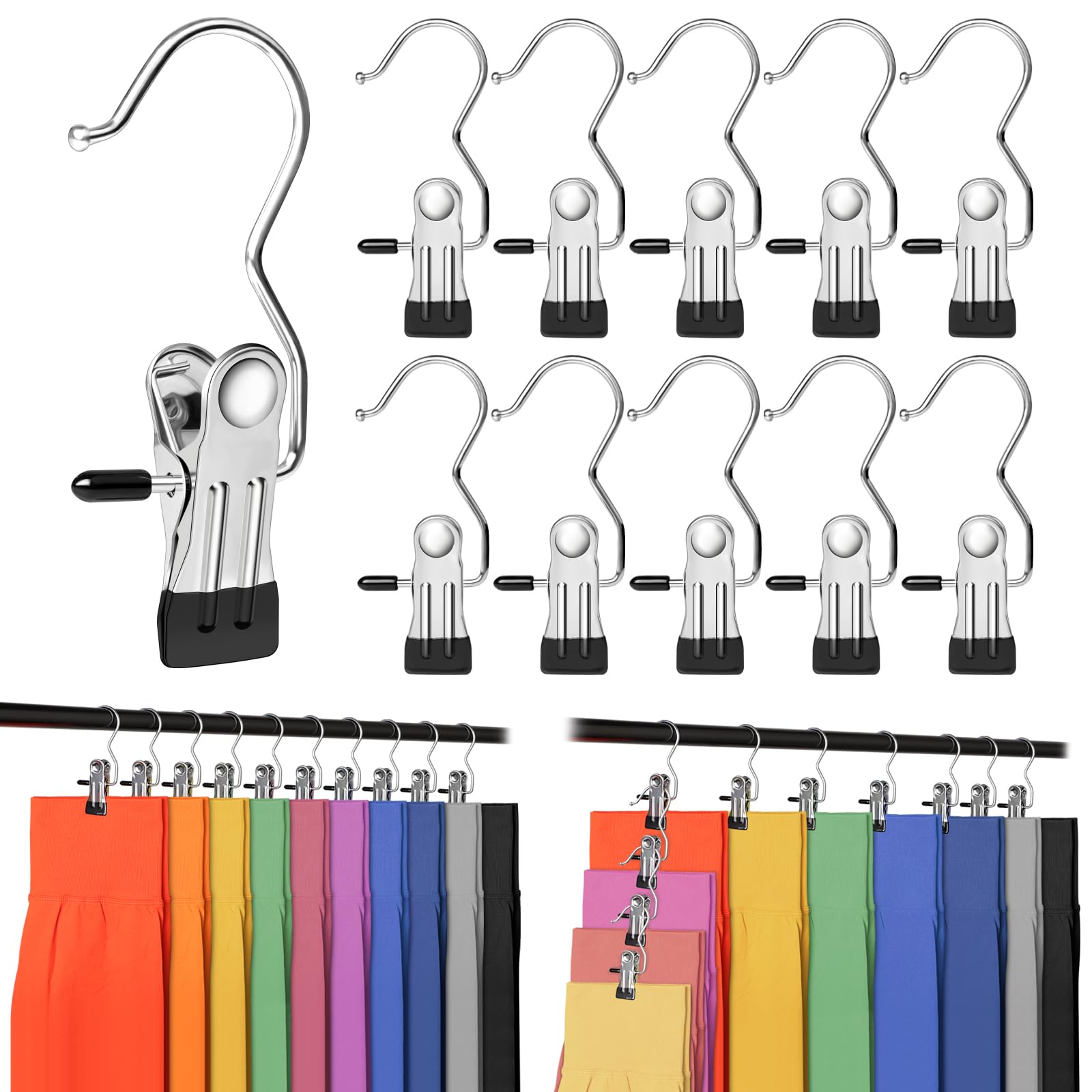 Leggings Organizer For Closet, Portable Trouser Hangers For Travel, 20 Pcs Pants Hanging Clips With NonSlip Rubber Coated, Spac