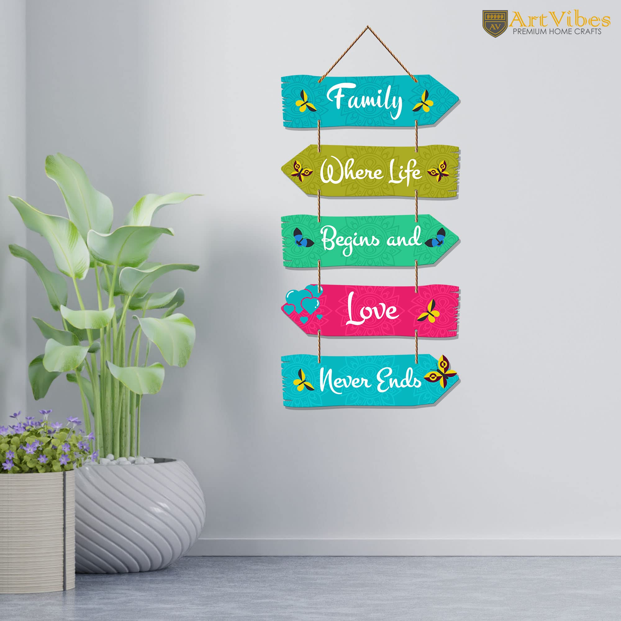 Artvibes Family Quotes Decorative Wall MDF Wooden Hanger for Living Room | Bedroom | Gift | Art Piece for Home Decoration | Mode