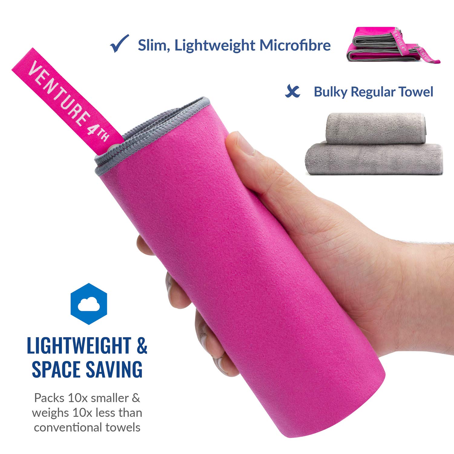 VENTURE 4TH Microfiber Gym Towel  Workout Towels Gym - Fast Drying and Lightweight (Pink-Gray Large)