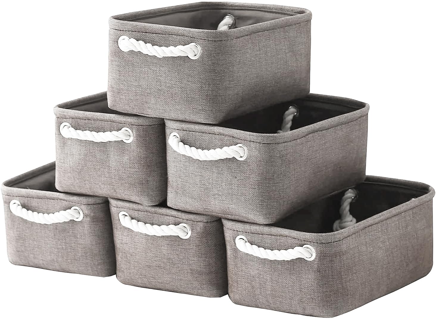 Thewarmhome Foldable Small Storage Baskets With Strong Cotton Rope Handles [6-Pack] Gray Collapsible Storage Bins Set Works As B