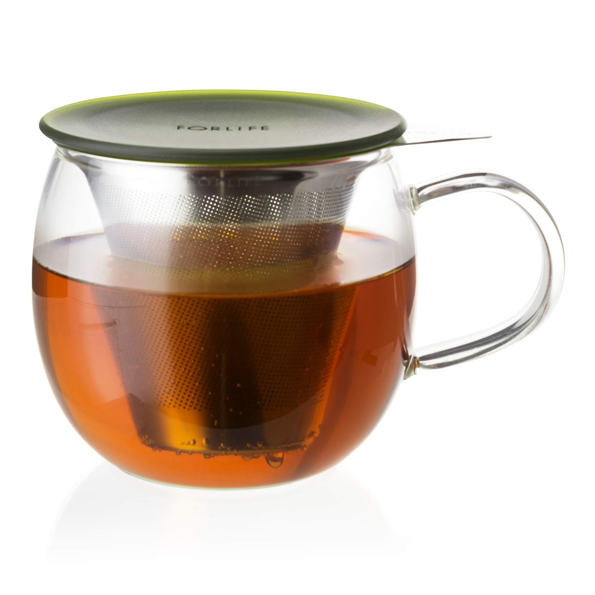 Forlife Lucidity Glass Brew Cup With Strainer, 12 Oz/355Ml, Green Tea