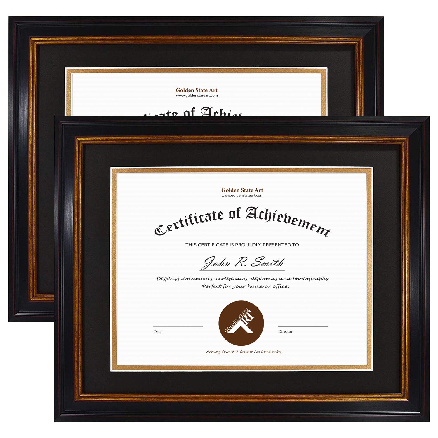 Golden State Art, 11x14 Document Frame for 8.5x11 Diploma/Certificate/Picture, Includes Double Mat and Real Glass, Sawtooth Hang