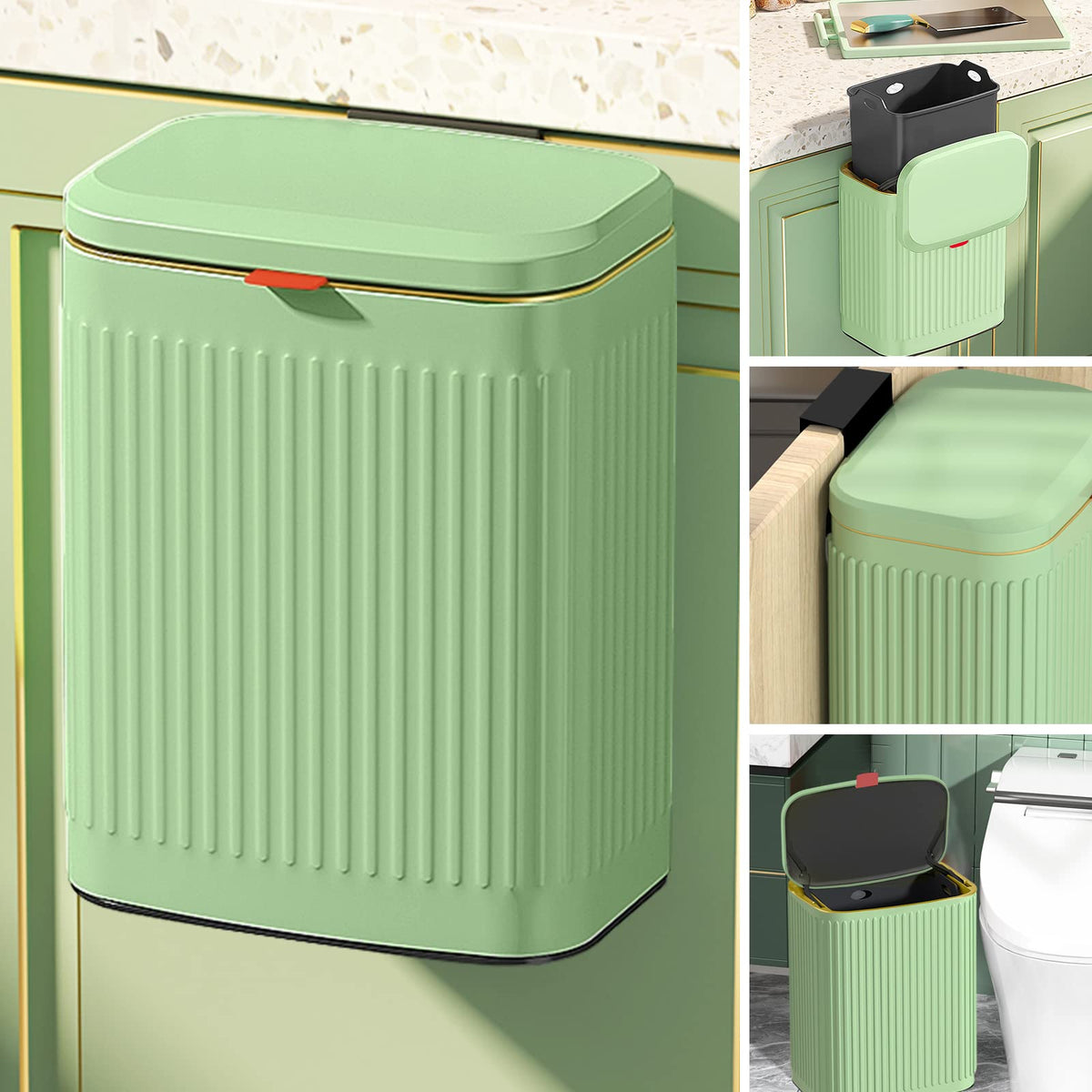 Glodeals Kitchen Trash Can With Lid, 2 In 1 Small Garbage Can Compost Bin Countertop, Wall-Mounted Under Sink Indoor Trash Bin F