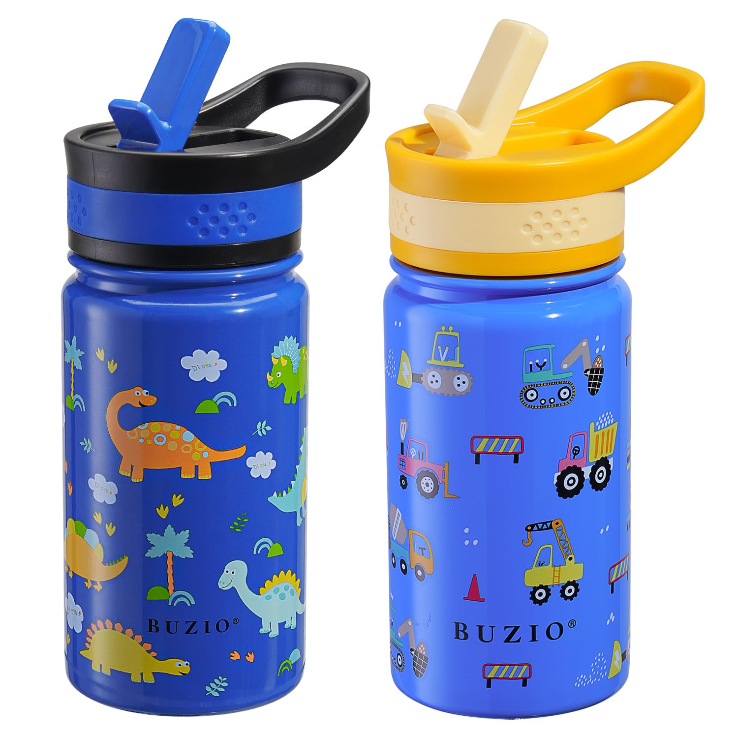 BUZIO 2 Packs 14 oz Insulated Stainless Steel Kids Water Bottle with Straw