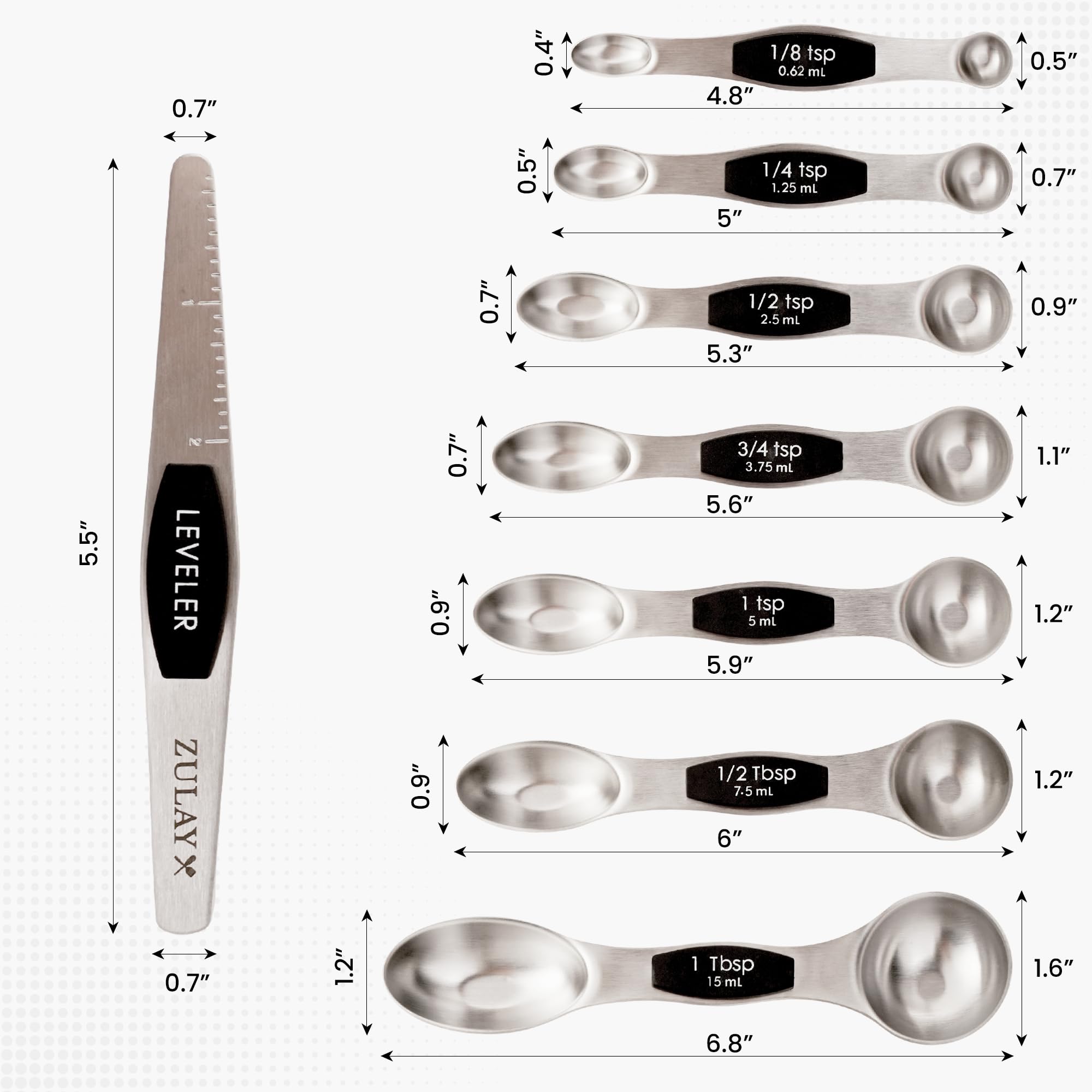 Zulay Heavy Duty Stainless Steel Measuring Spoons With Easy To Read, Slim Design For Narrow Spice Jars, 6 Piece Measuring Spoons