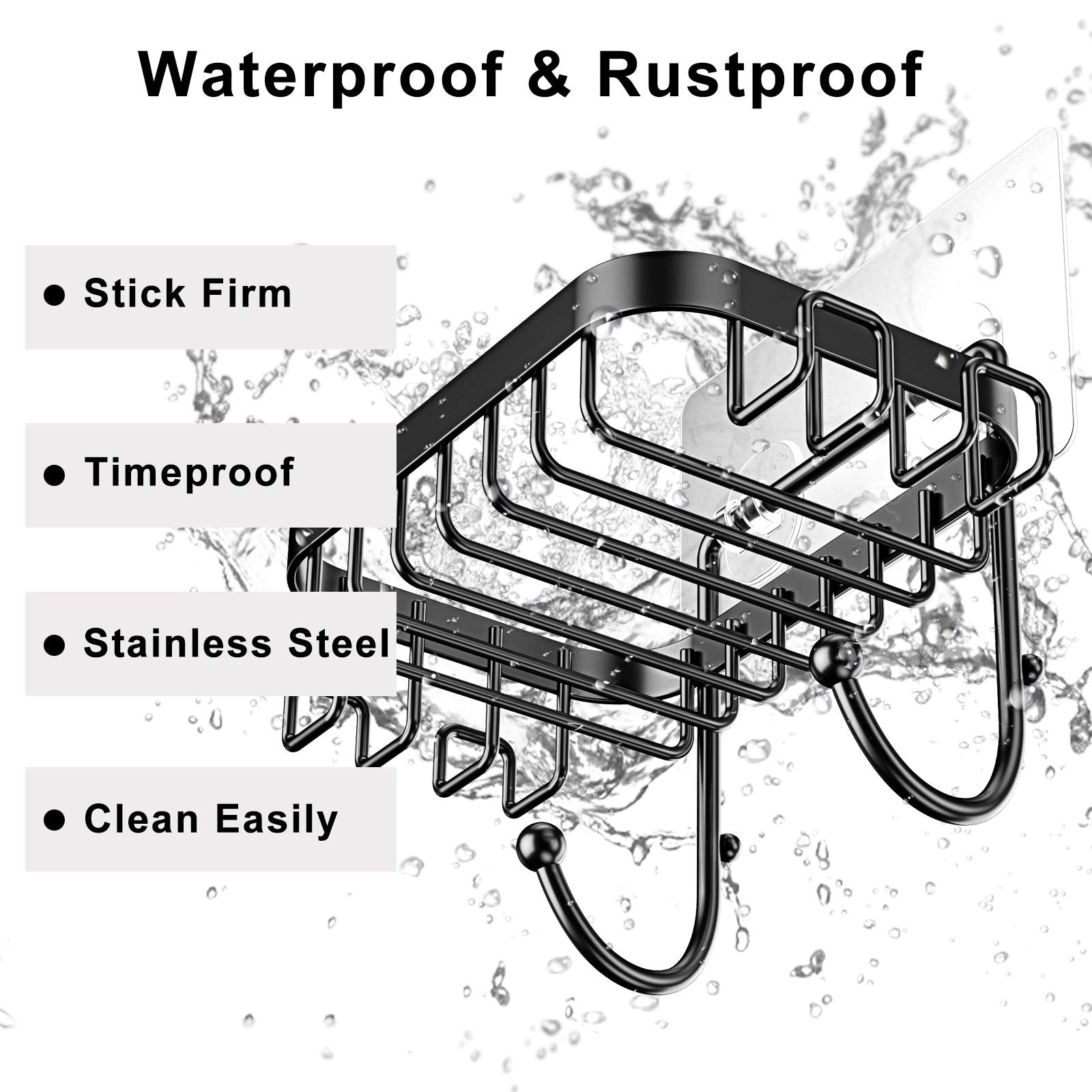 ODesign Soap Dish Holder with 6 Hooks Loofah Bath Sponge Towel Razor Holder for Bathroom Shower Kitchen Adhesive Wall Mounted No Drilling Stainless Steel - Black