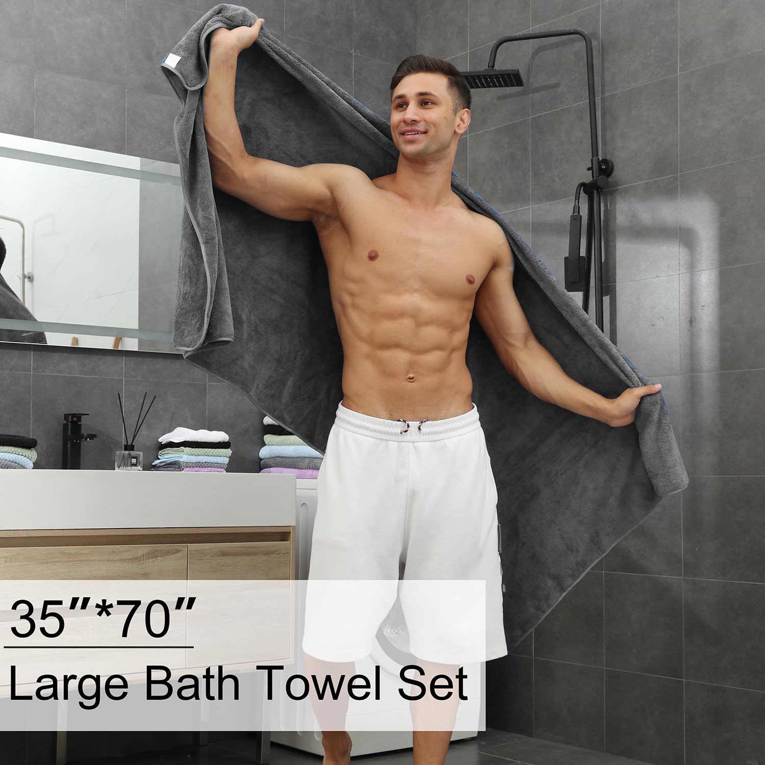 8-Piece Gray Bath Towels Set,2 Oversized Large Bath Towels Sheet,2 Hand Towels And 4 Washcloths - 600 Gsm Soft Luxury Towel Set,