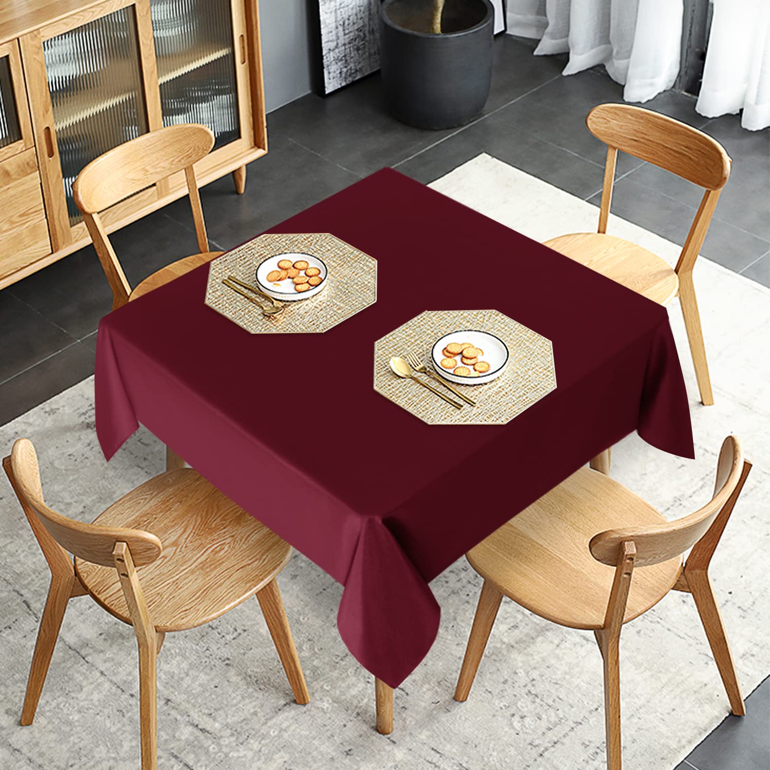 Sancua 2 Pack Burgundy Tablecloth 54 X 54 Inch, Stain And Wrinkle Resistant Square Table Cloth - Washable Polyester Table Cover