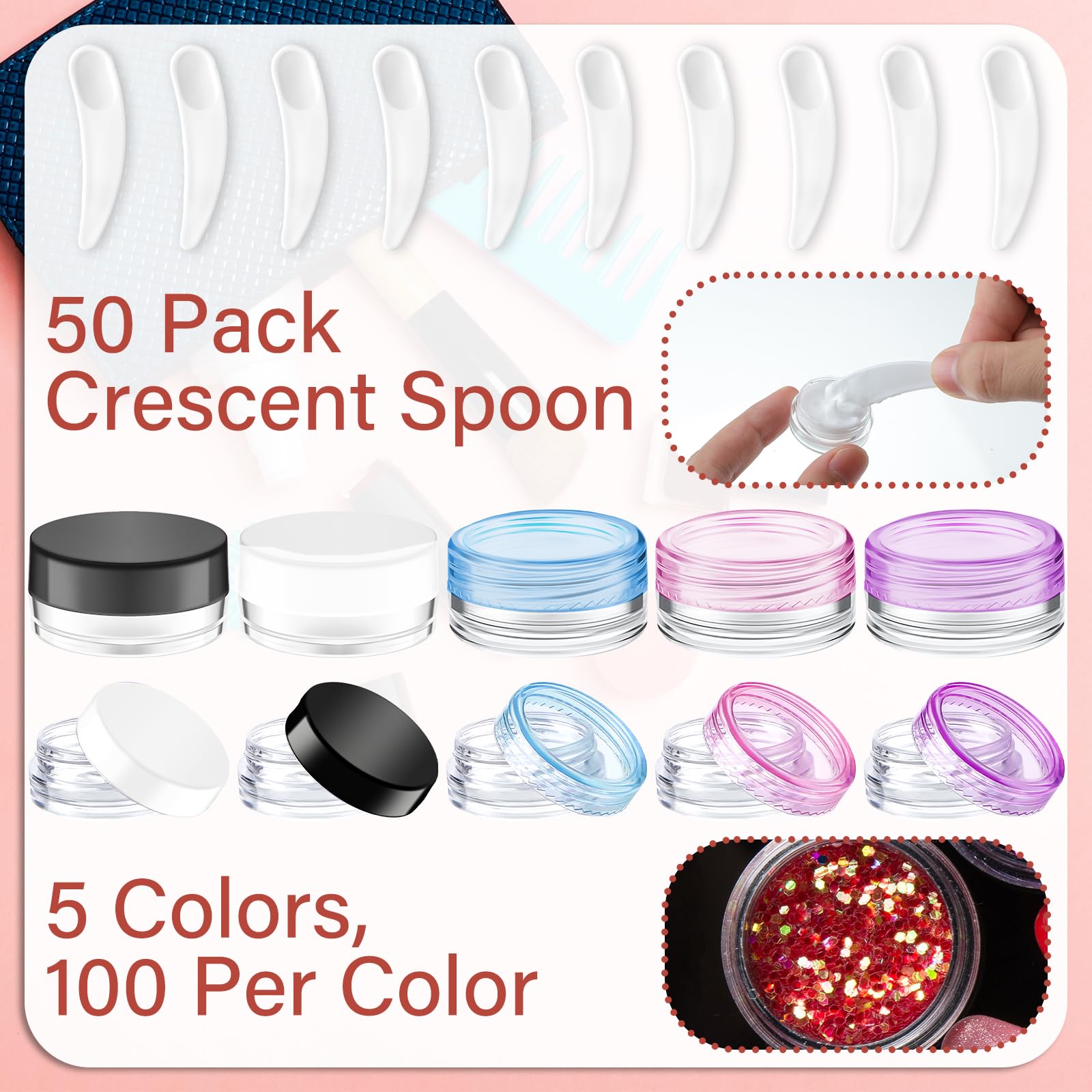 Jinei 500 Pieces 3g Sample Containers with Lids Small Sample Jars Empty Lip Balm Containers and 50 Pieces Mini Cosmetic Spatula for Make Up Oils Lotion Paint