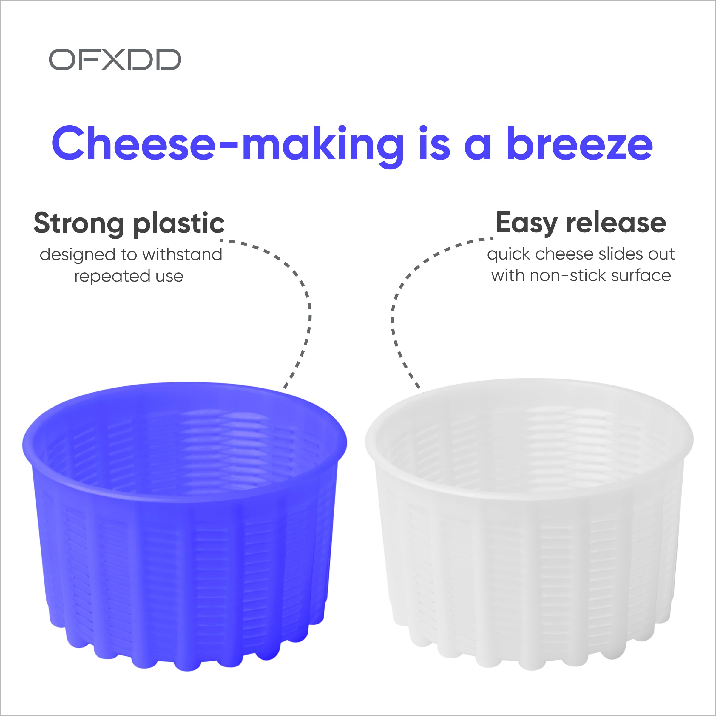 Ofxdd Cheese Mold For Cheese Making - Cheese Molds 2 Pcs - Plastic Ricotta Basket 20 Oz - Cheese Form Mold For Feta, Camembert,
