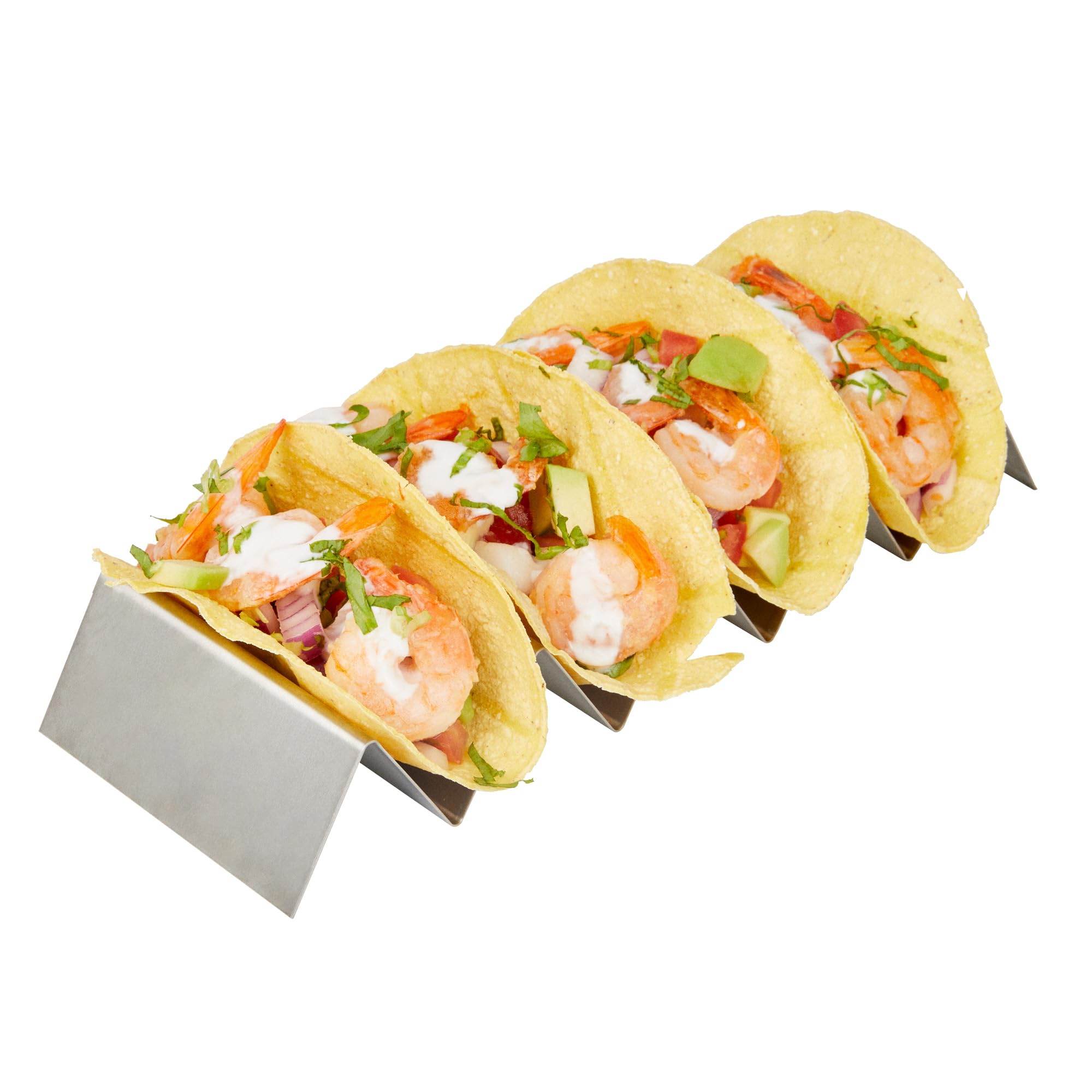 Restaurantware 10.7 Inch X 4 Inch Taco Stand 1 Holds 4 Tacos Taco Rank - Reversible Dishwasher Safe Stainless Steel Taco Holder