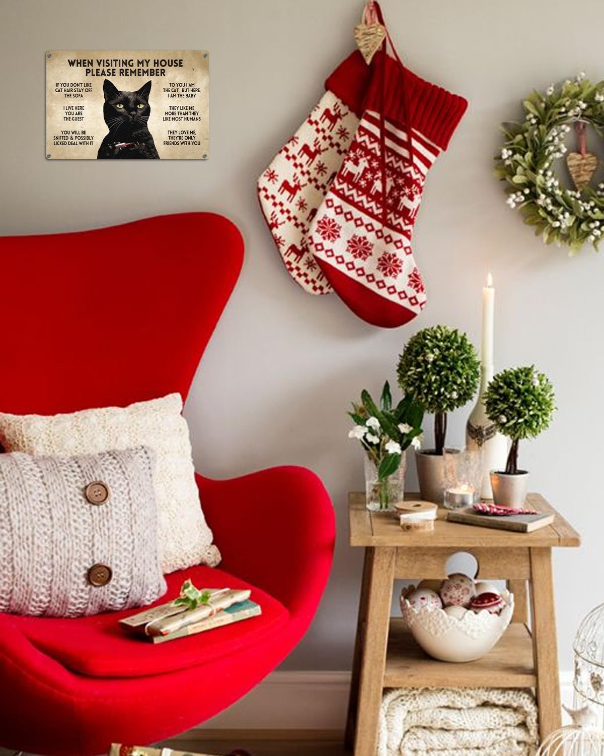 Alkb Funny Black Cat Poster Cat Lover Gift - When Visiting My House Please Remember - Black Cat Rules Metal Signs 8 X 12 Inch