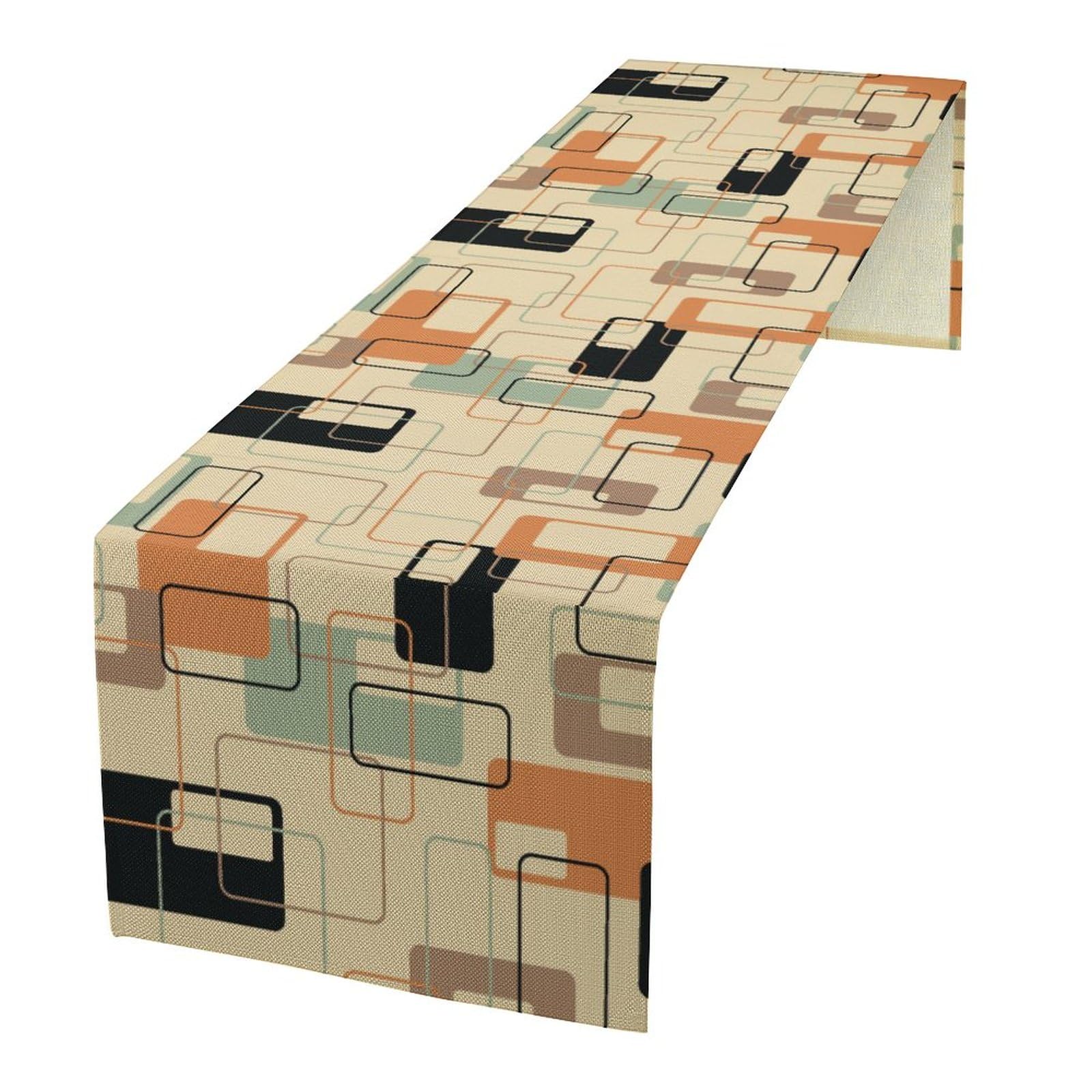 Mid Century Table Runner,Retro Square Design Modern Style Tabletop Collection Table Runner For Living Room Kitchen Dining Banque