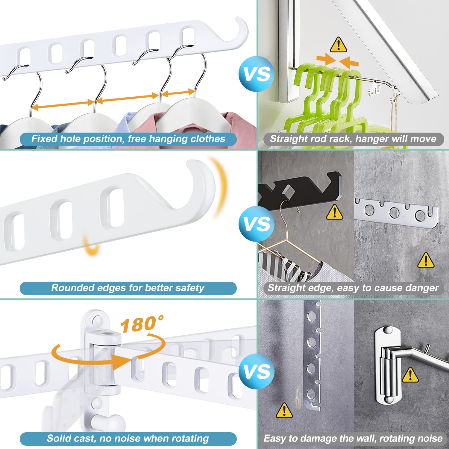 Skiken Wall Mounted Clothes Hanger With Swing Arm, Wall Mounted Swing Away Drying Rack, 180Rotation, Safe Laundry Hanger, Space