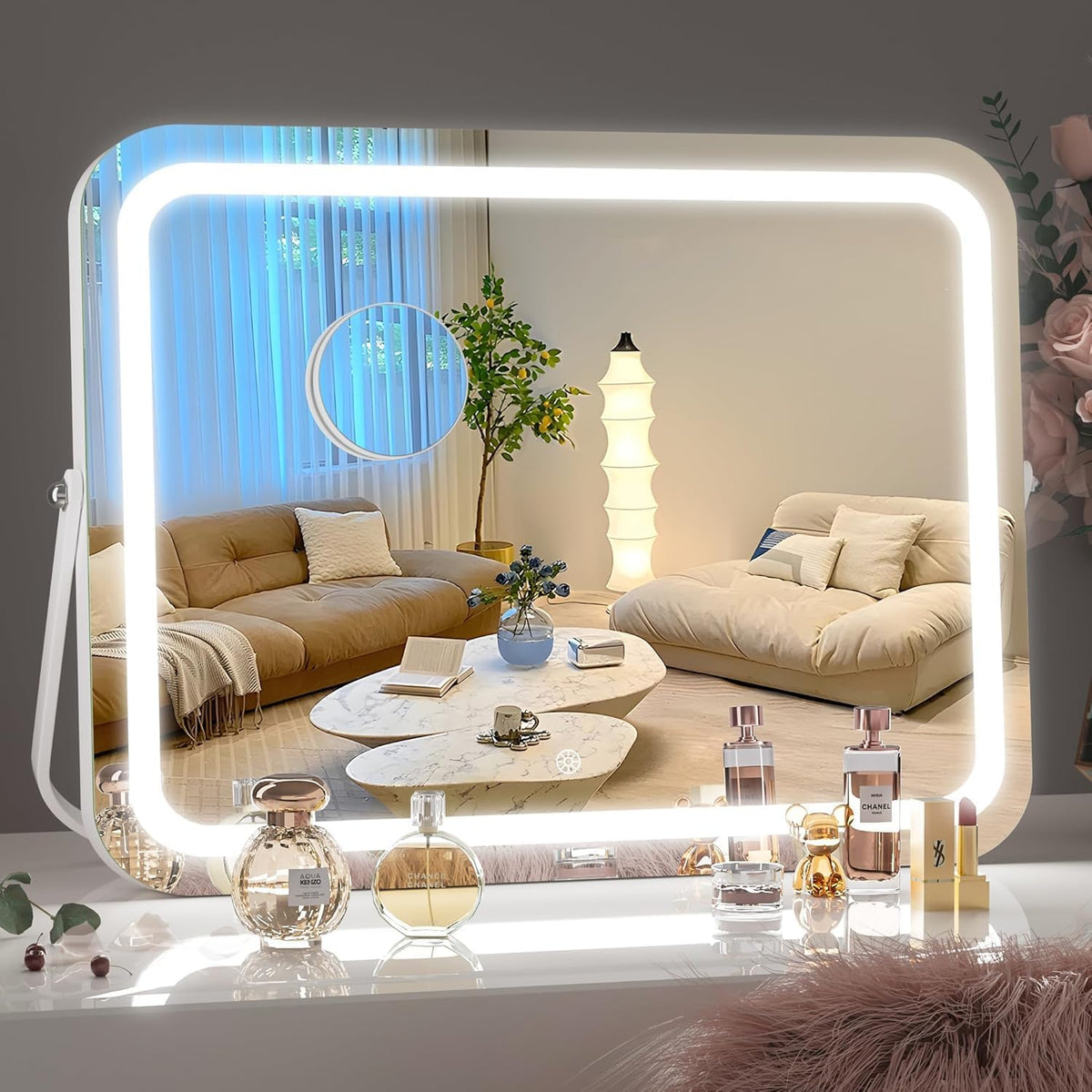 Hasipu Vanity Mirror With Lights, 16'' X 12'' Led Makeup Mirror, 3 Modes Light, Smart Touch Control Dimmable, 360Rotation, Recta