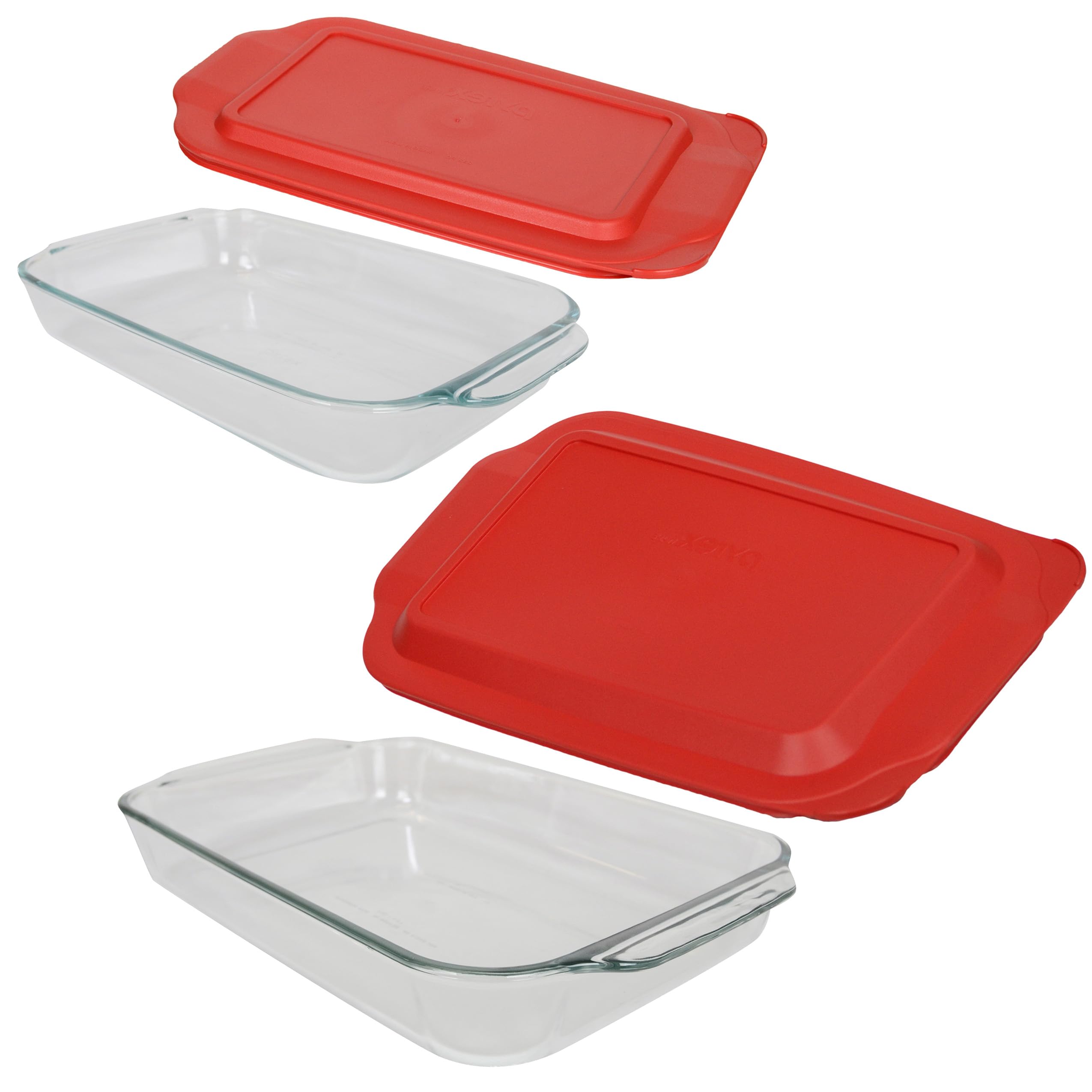 Pyrex 233 (3Qt) & 232 (2Qt) Glass Baking Dishes with Red Lids  Made in USA